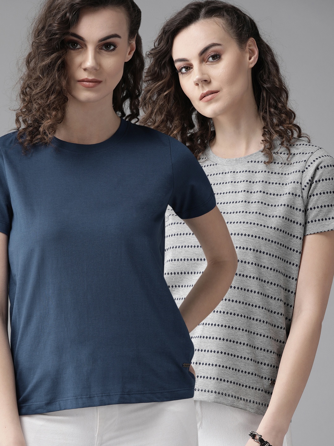 The Roadster Lifestyle Co Women Pack Of 2 Round Neck Pure Cotton T-shirt, Grey melange
The Roadster Lifestyle Co Women Pack Of 2 Round Neck Pure Cotton T-shirt, Grey melange