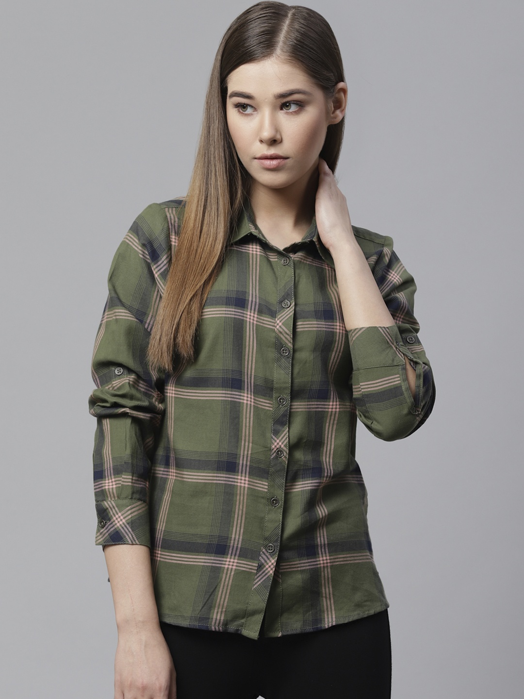 The Roadster Lifestyle Co Women Olive Green & Navy Blue Regular Fit Checked Casual Sustainable Shirt
The Roadster Lifestyle Co Women Olive Green & Navy Blue Regular Fit Checked Casual Sustainable Shirt