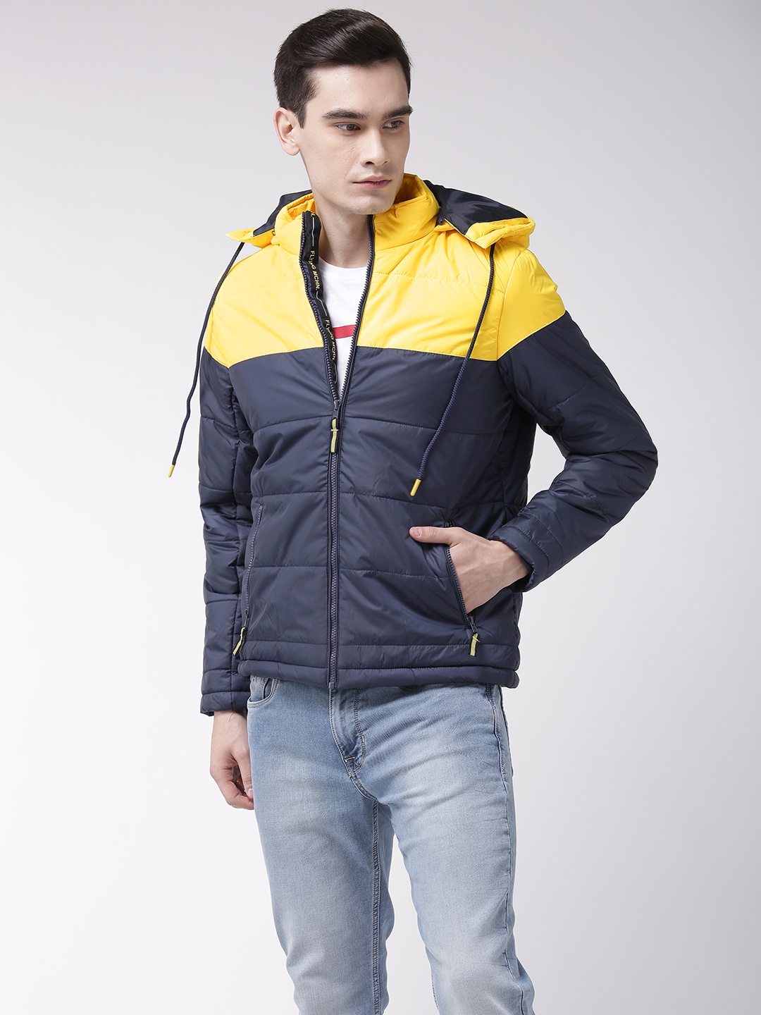 Flying Machine Men Navy & Yellow Colourblocked Padded Jacket with Detachable Hood, Navy blue
Flying Machine Men Navy & Yellow Colourblocked Padded Jacket with Detachable Hood, Navy blue