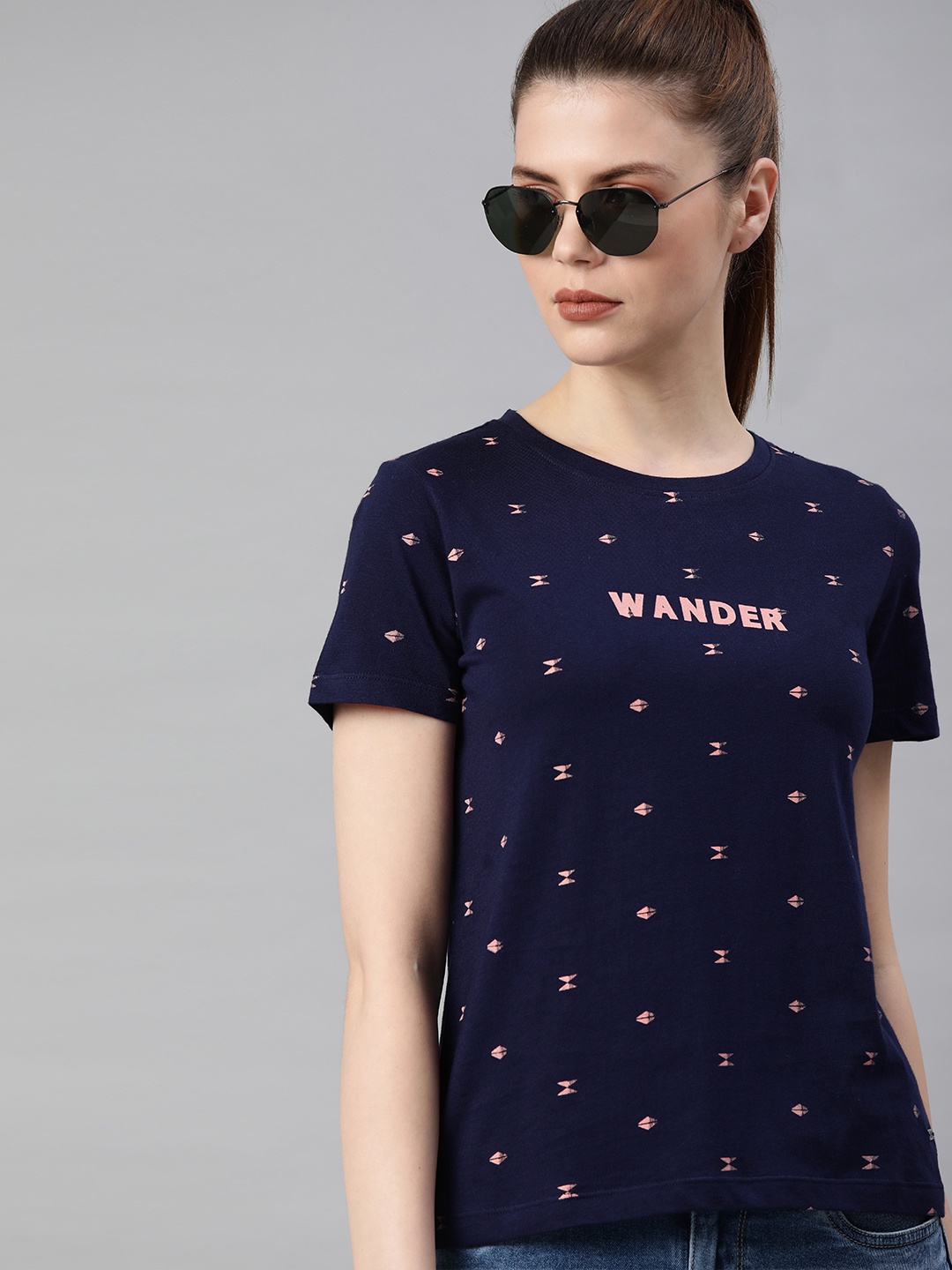 The Roadster Lifestyle Co Women Navy Blue Pink Printed Round Neck Pure Cotton T-shirt
The Roadster Lifestyle Co Women Navy Blue Pink Printed Round Neck Pure Cotton T-shirt