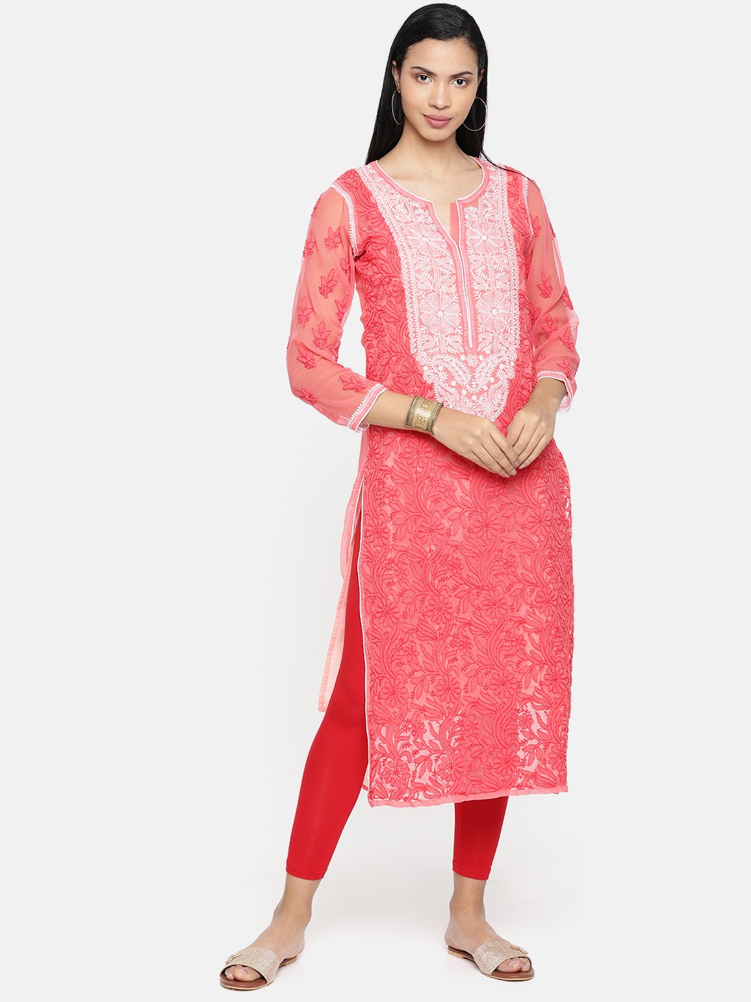 ADA Women Pink & White Embroidered Straight Chikankari Sustainable Handloom Kurta With Slip
ADA Women Pink & White Embroidered Straight Chikankari Sustainable Handloom Kurta With Slip