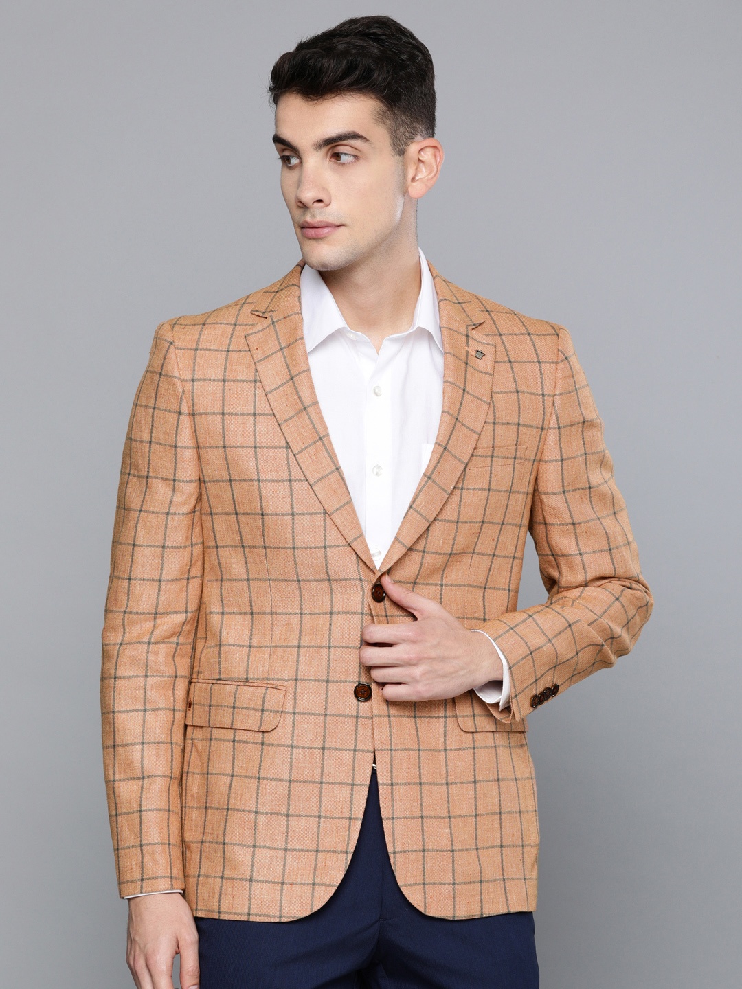 Louis Philippe Men Orange & Grey Checked Slim Fit Single Breasted Linen Formal Blazer
Louis Philippe Men Orange & Grey Checked Slim Fit Single Breasted Linen Formal Blazer