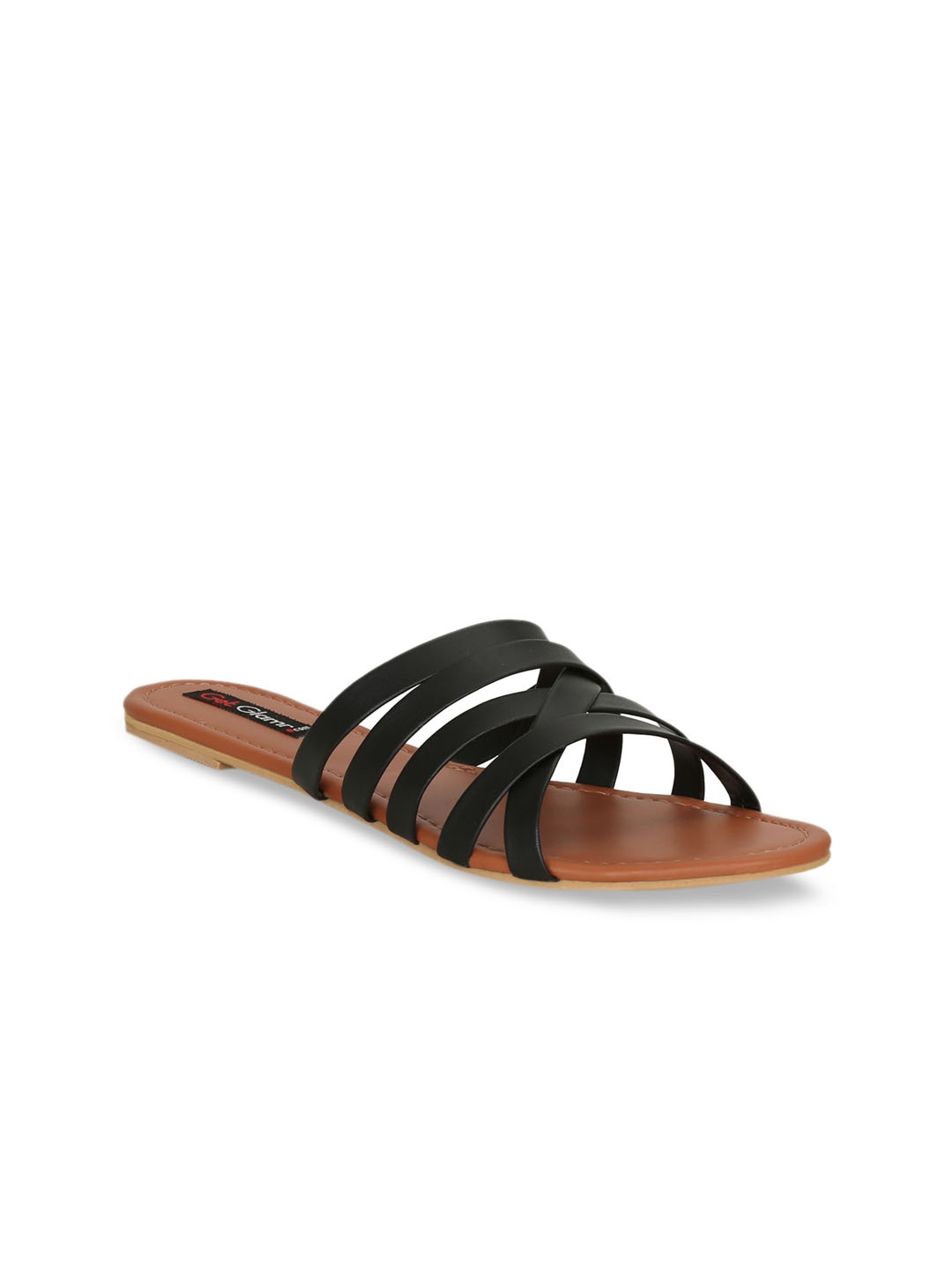 Get Glamr Women Black Solid Open Toe Flats