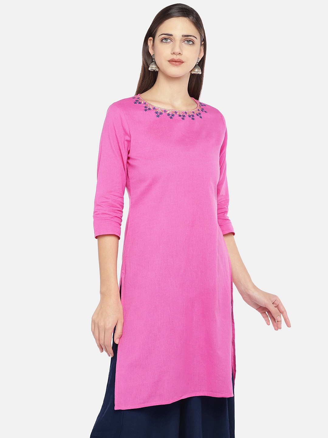 Globus Women Pink Solid Straight Kurta