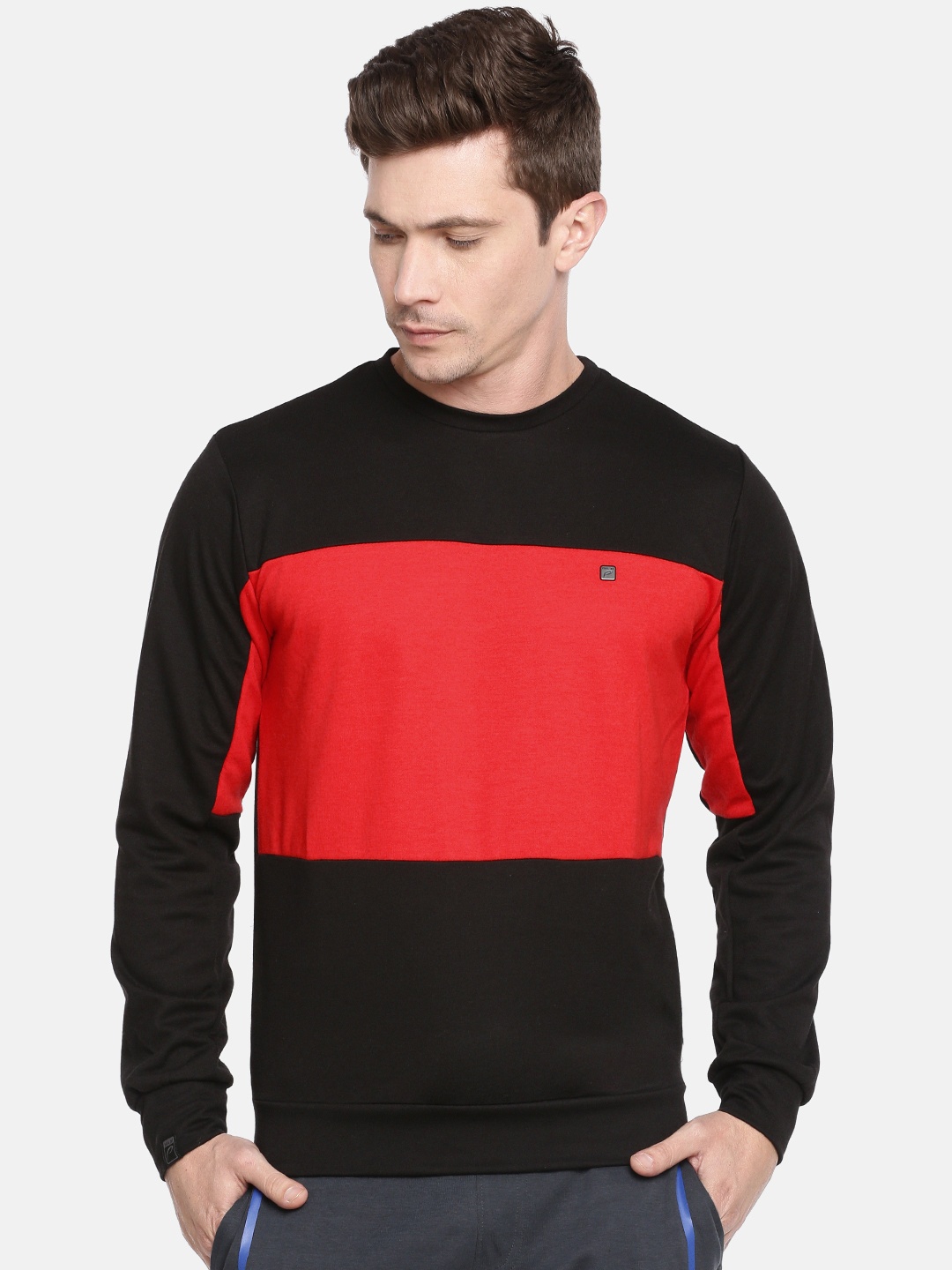 Proline Active Men Black & Red Pro-Dry Colourblocked Sweatshirt