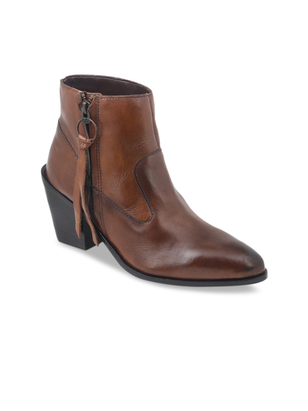London Rag Women Brown Solid Leather Heeled Boots