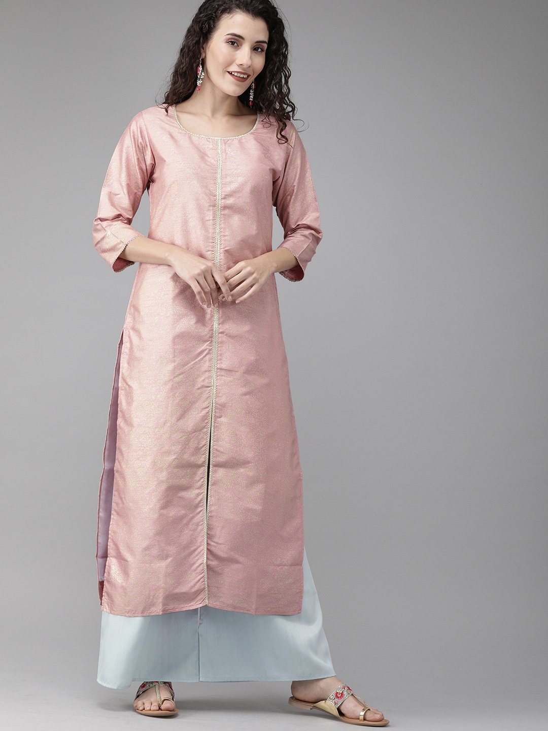 Ahalyaa Women Pink & Blue Printed Kurta with Palazzos