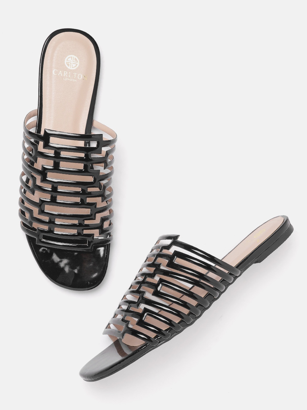 Carlton London Women Black Cut-Work Open Toe Flats
