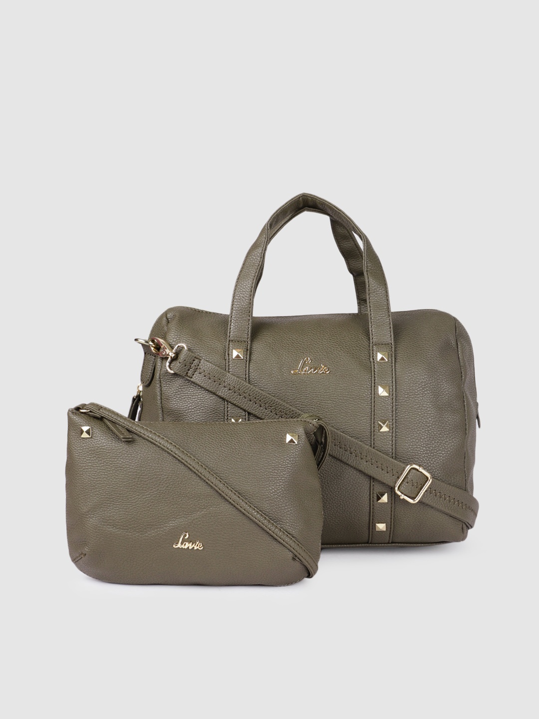 Lavie Olive Green Solid Handheld Bag With Sling Bag