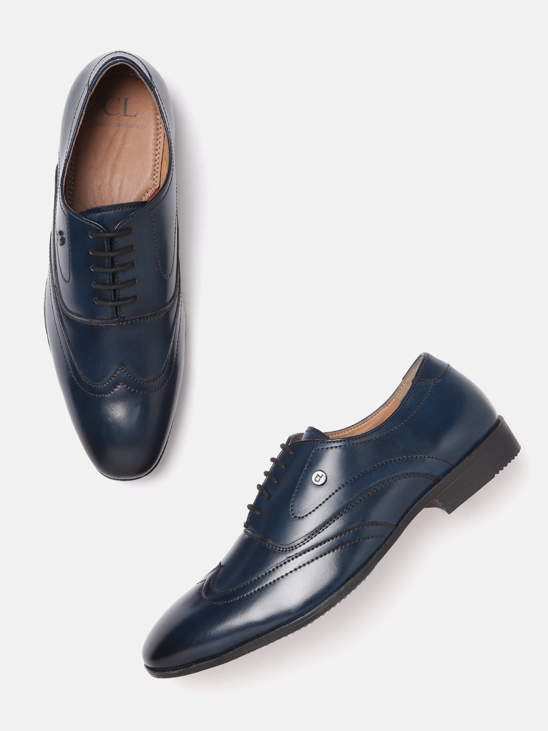 Carlton London Men Teal Blue Solid Formal Oxfords with Brouge Detail