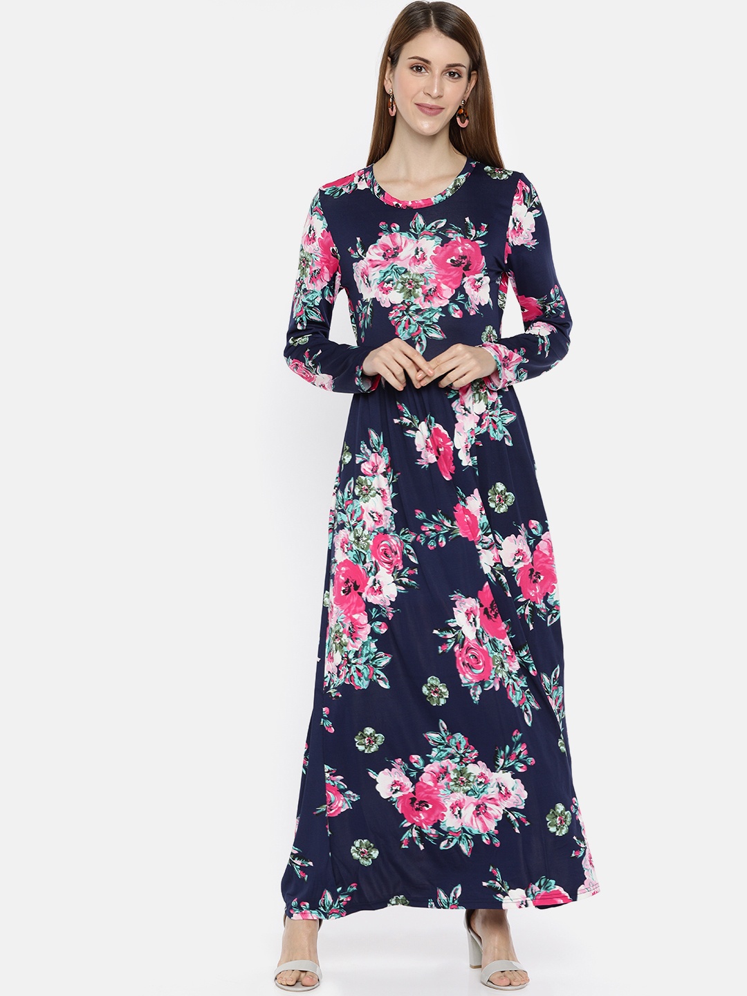 JC Collection Women Navy Blue & Pink Printed Maxi Dress