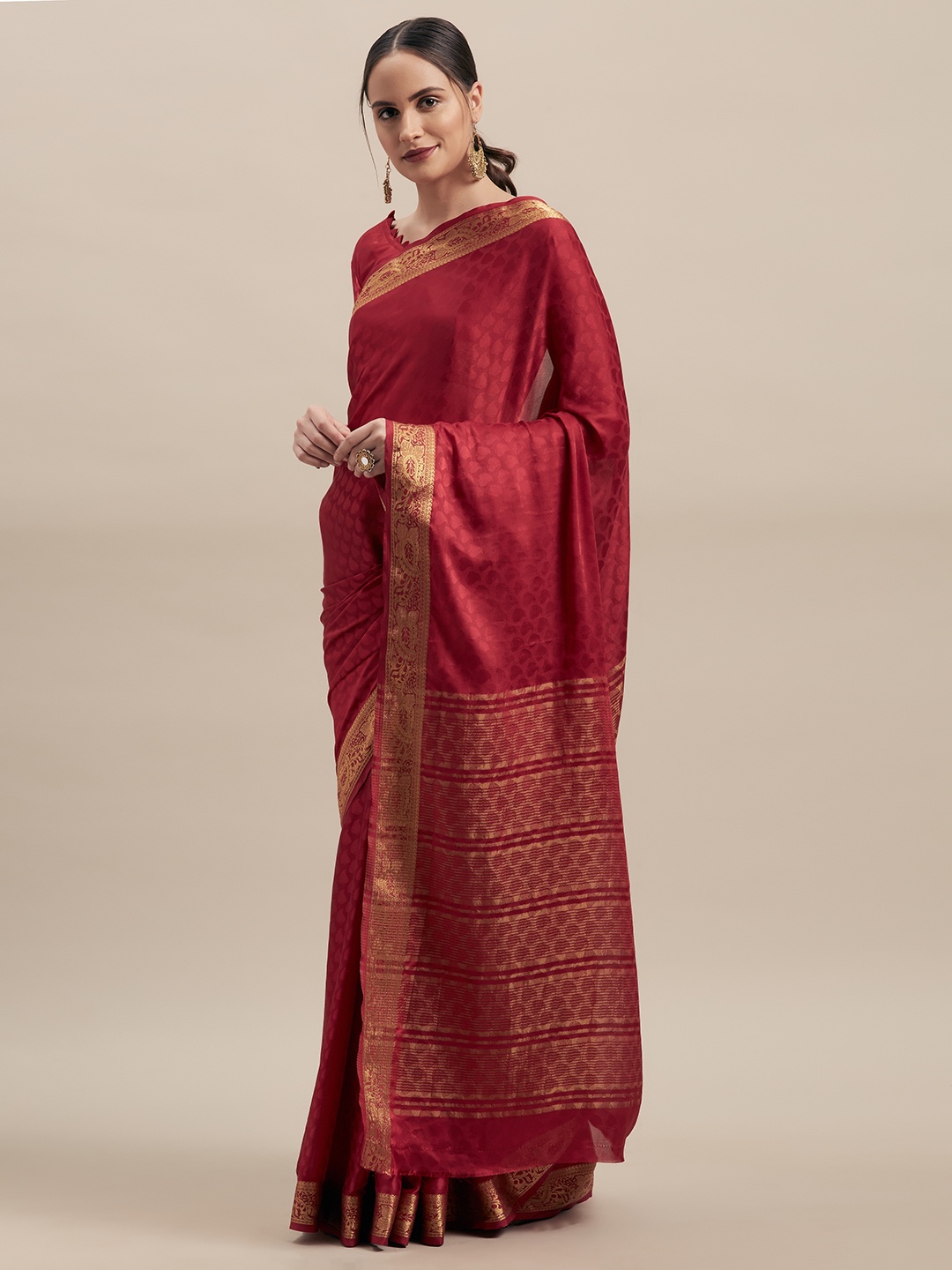 Shaily Maroon Woven Design Silk Blend Saree