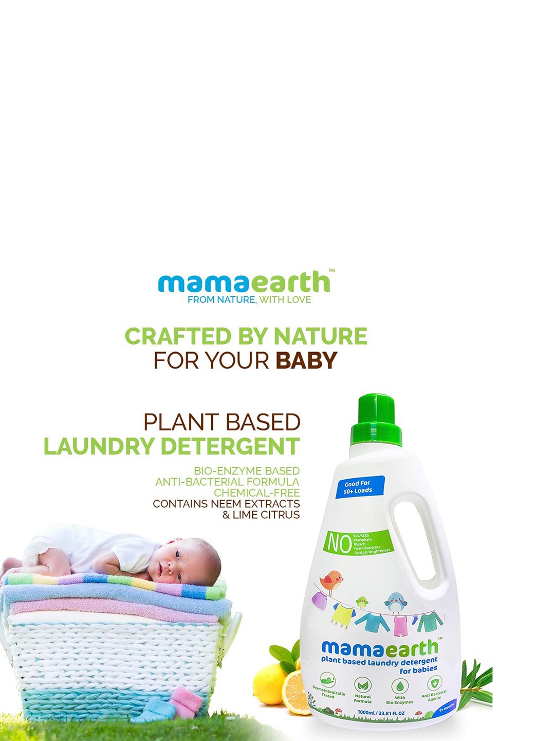 Mamaearth Sustainable Plant Based Laundry Detergent for Babies with Neem Extract 1000 ml, White
Mamaearth Sustainable Plant Based Laundry Detergent for Babies with Neem Extract 1000 ml, White
