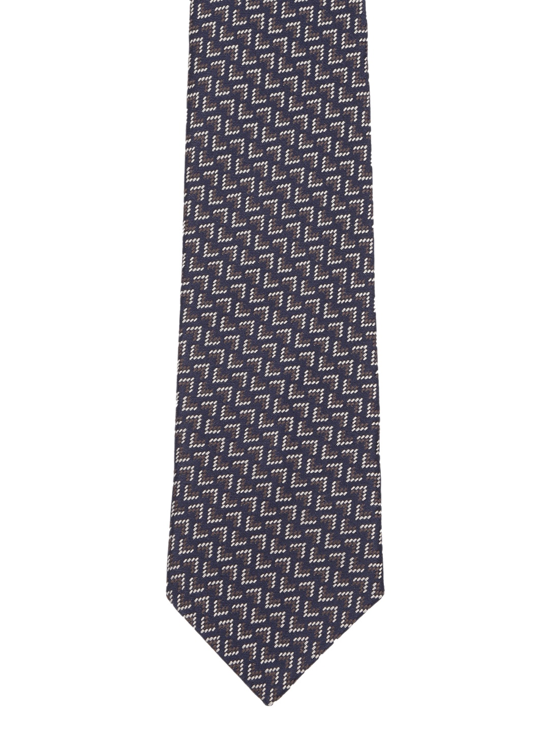Louis Philippe Navy Blue Woven Design Broad Silk Tie