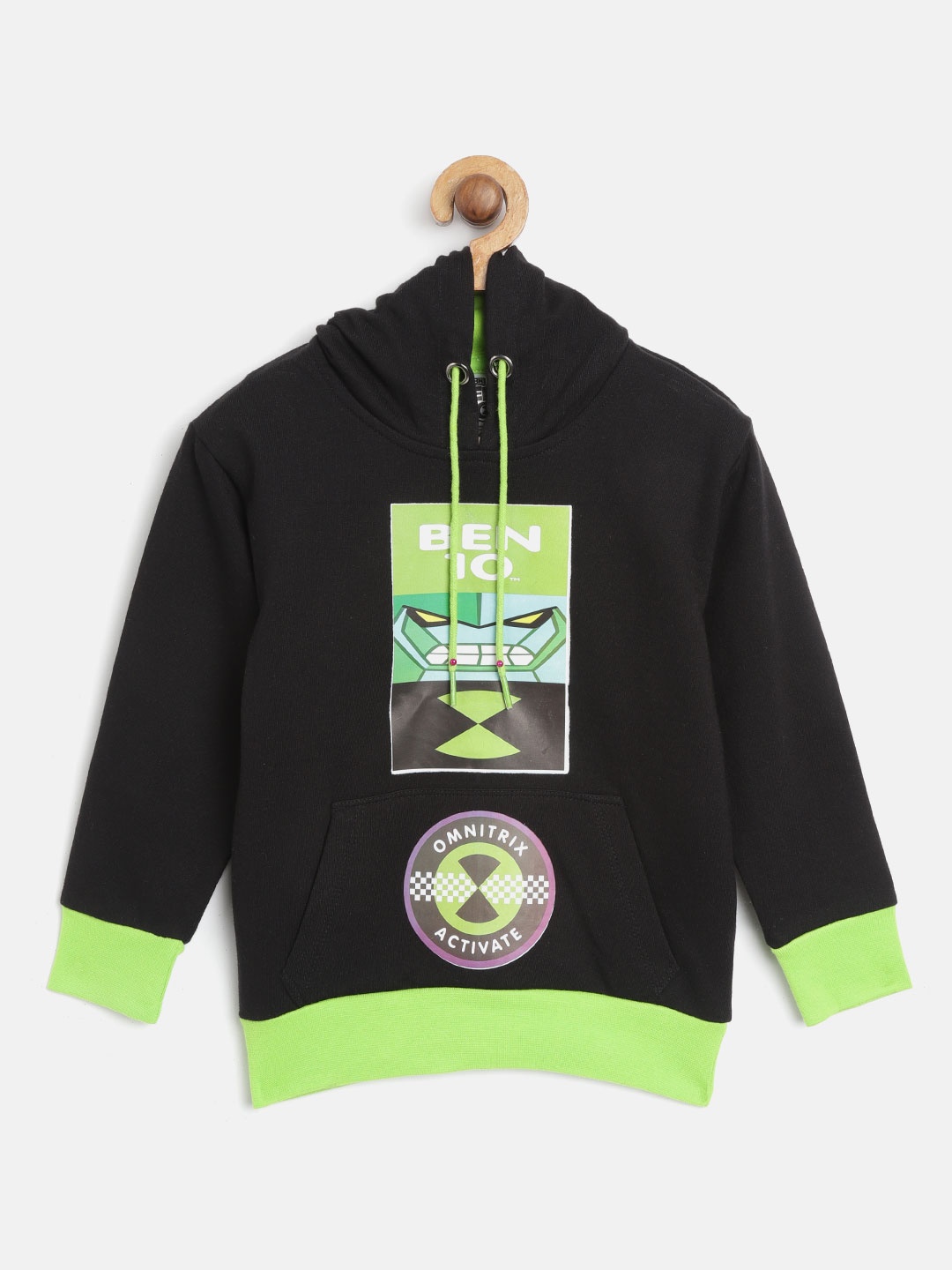 Ben 10 Boys Black Printed Hooded Sweatshirt