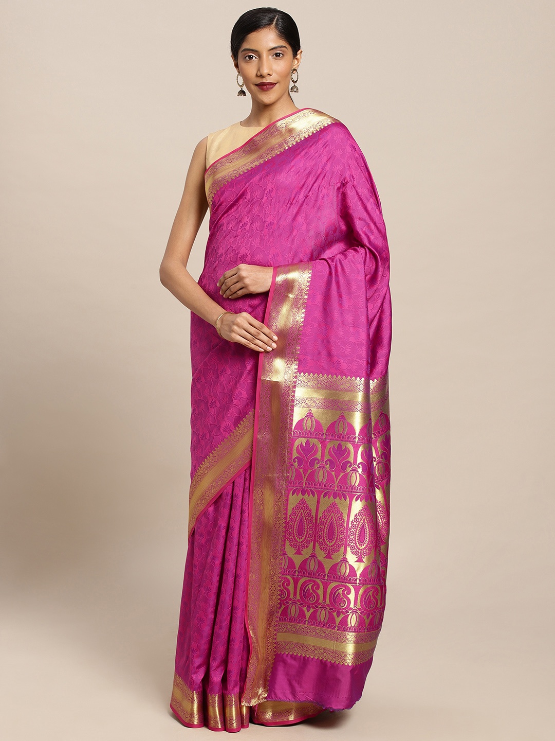Mitera Pink & Violet Art Silk Woven Design Kanjeevaram Saree