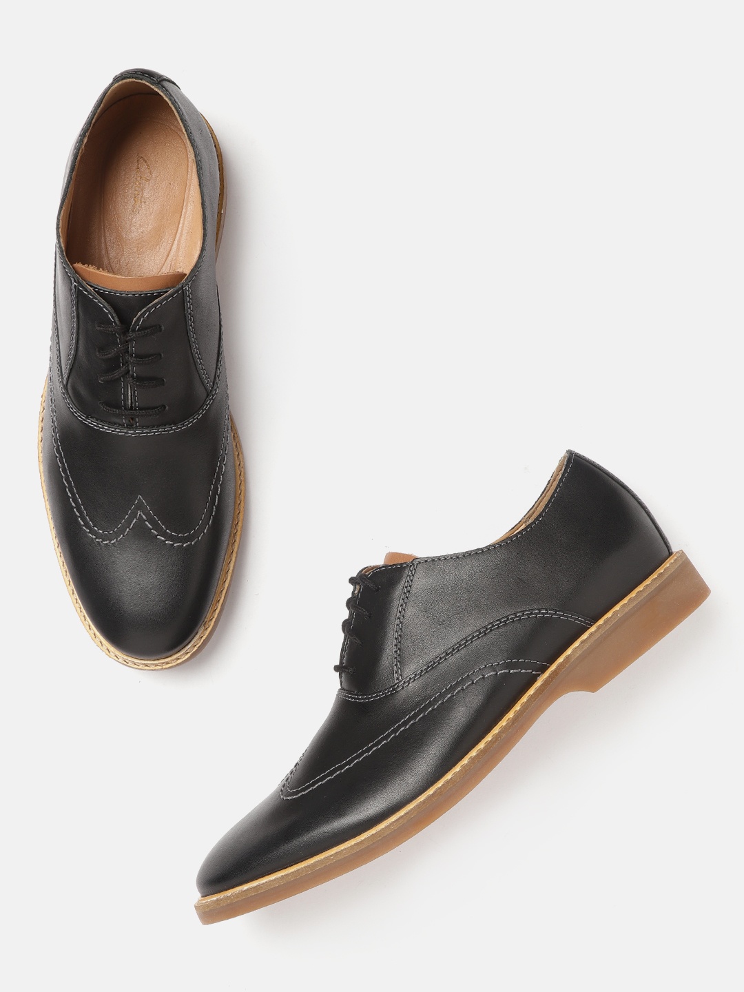 Clarks Men Black Leather Oxfords