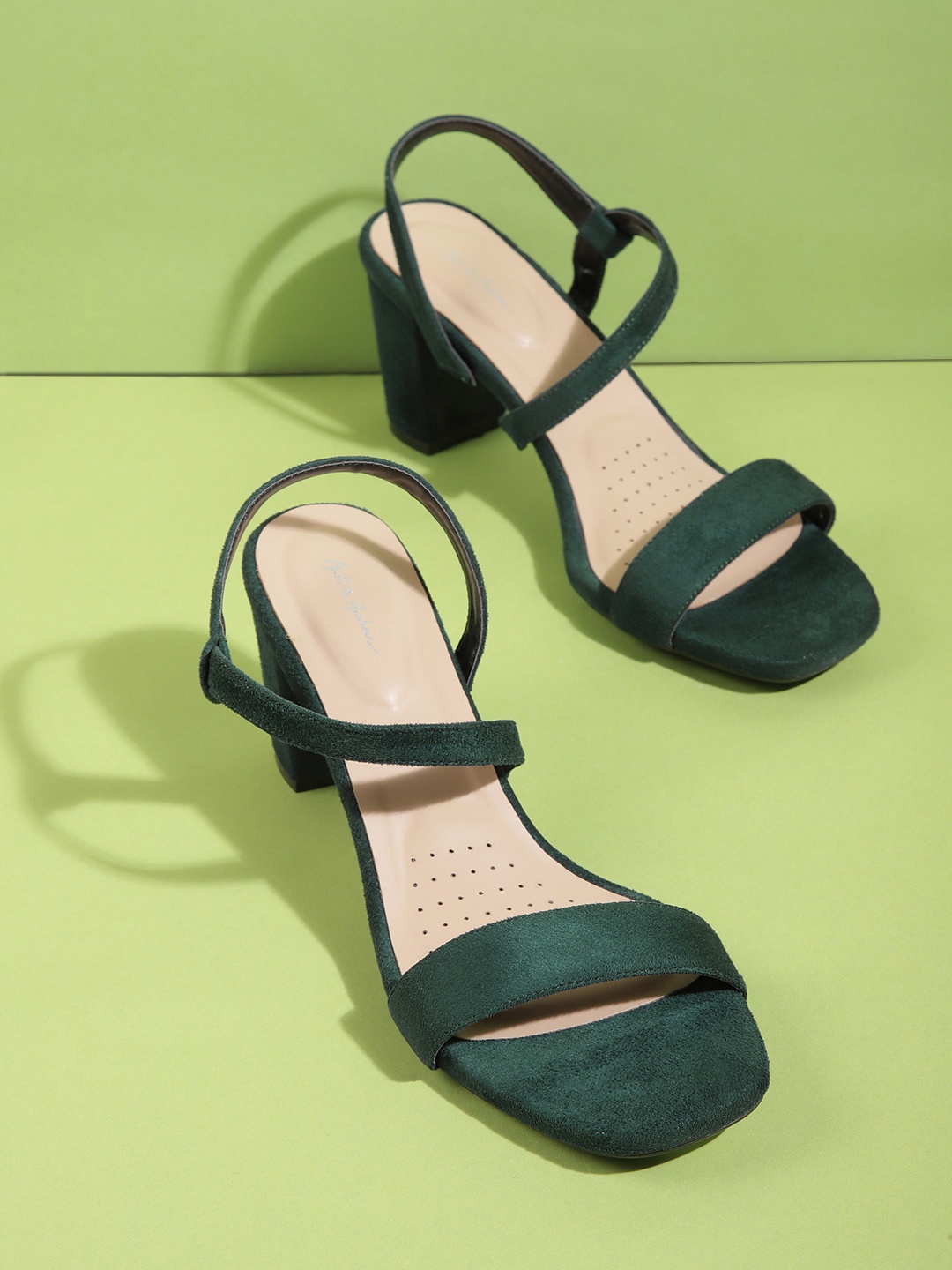 Mast & Harbour Women Green Solid Open-Toe Block Heels