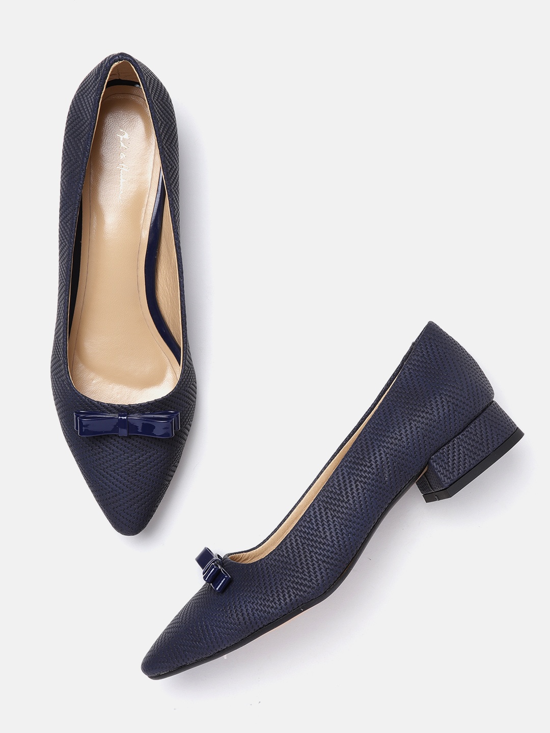 Mast & Harbour Women Navy Blue Textured Pumps