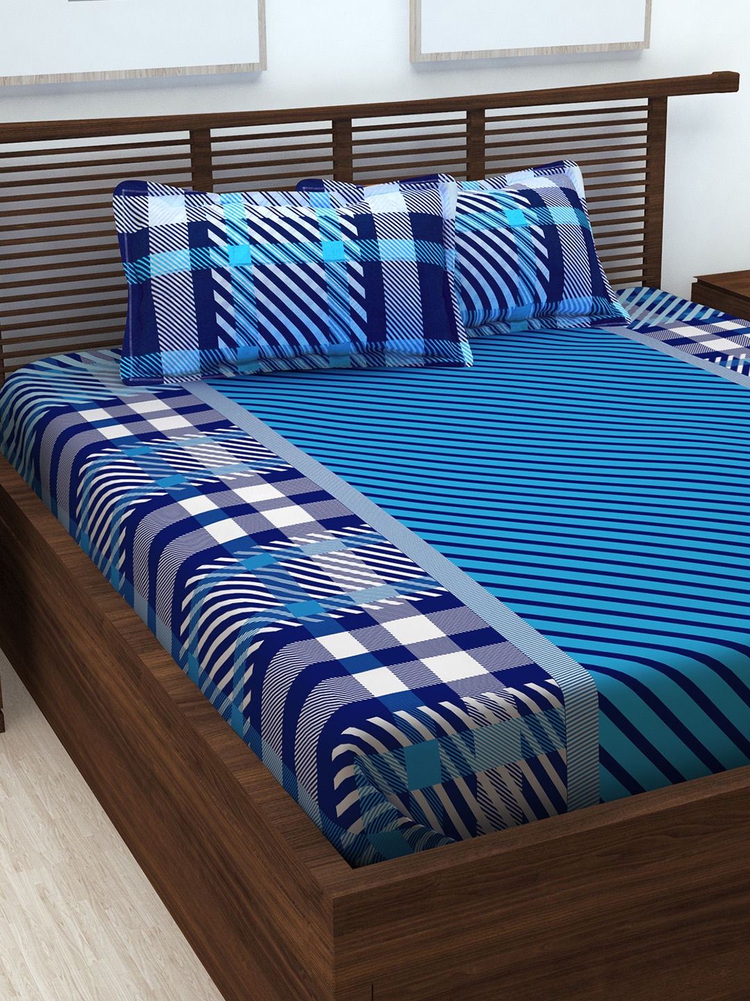 Story@home Blue & Off-White Striped 152 TC Cotton 1 Queen Bedsheet with 2 Pillow Covers
Story@home Blue & Off-White Striped 152 TC Cotton 1 Queen Bedsheet with 2 Pillow Covers