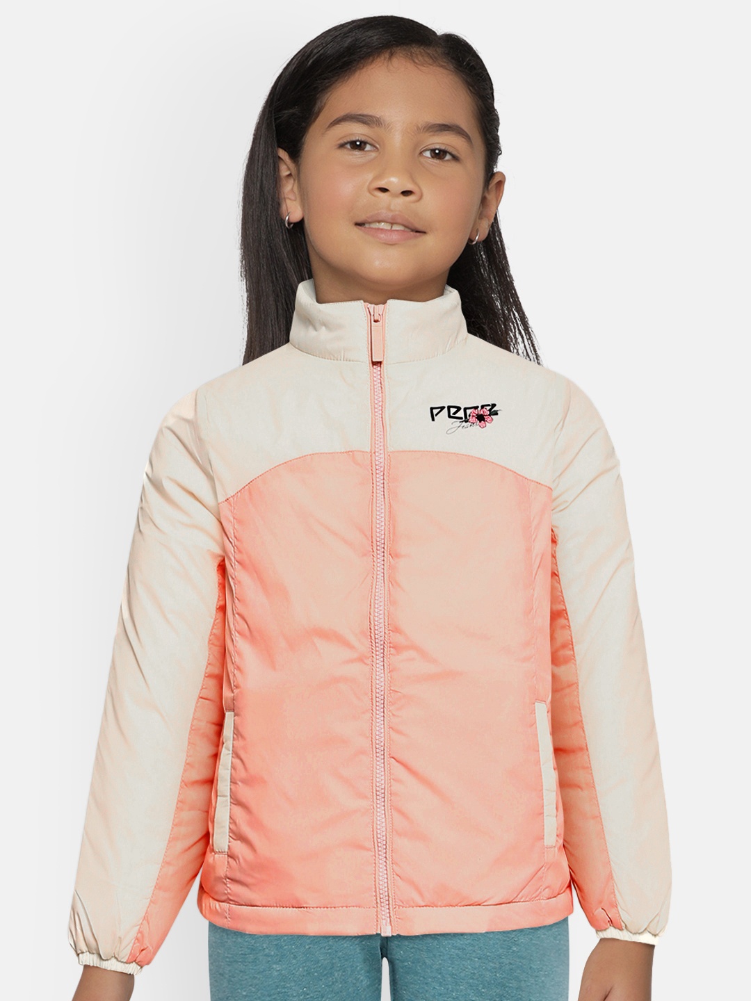 Pepe Jeans Girls Pink Brand Logo Colourblocked Lightweight Padded Jacket