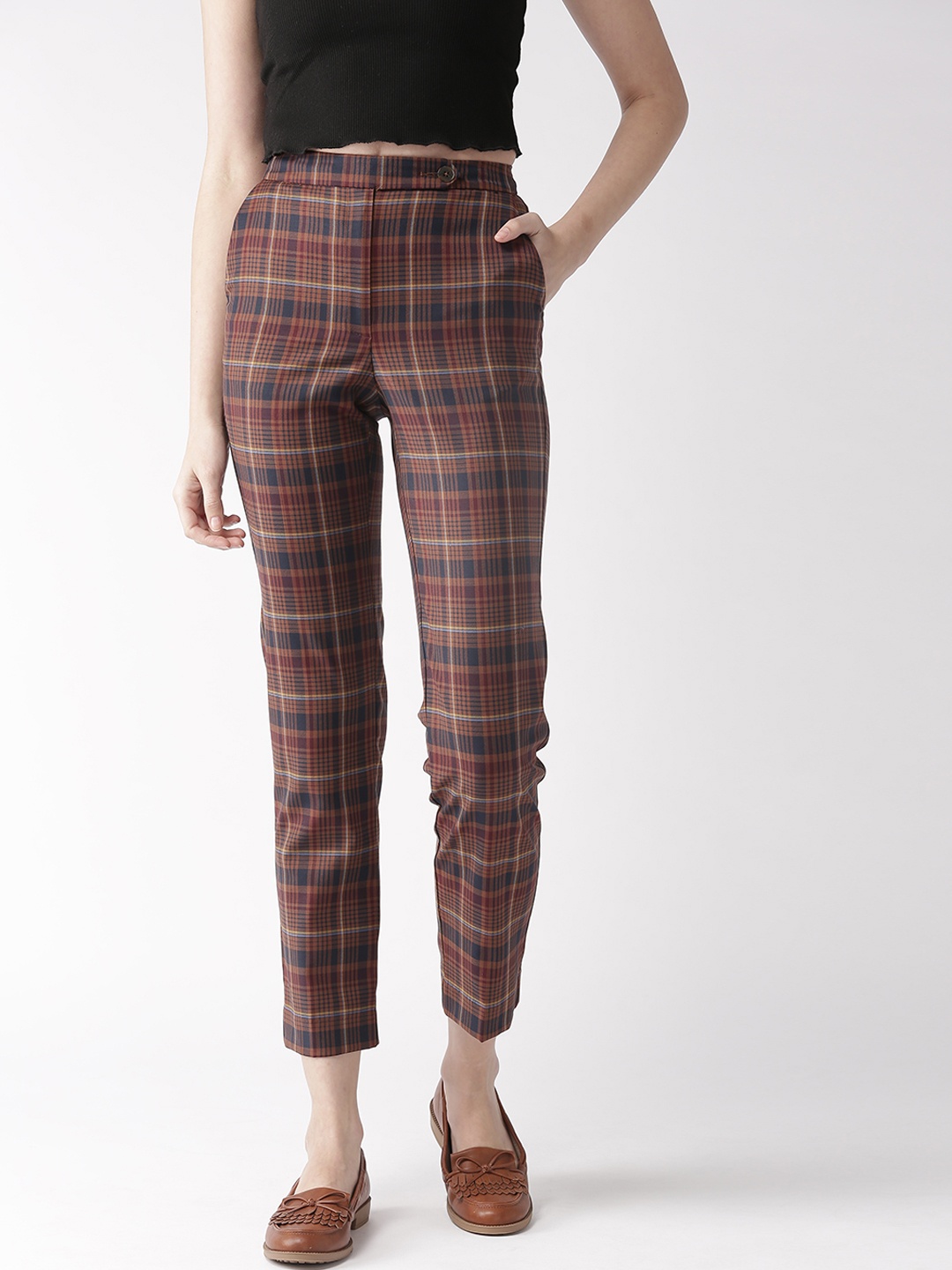 Marks & Spencer Women Mustard Brown & Navy Blue Straight Fit Checked Cropped Trousers
Marks & Spencer Women Mustard Brown & Navy Blue Straight Fit Checked Cropped Trousers