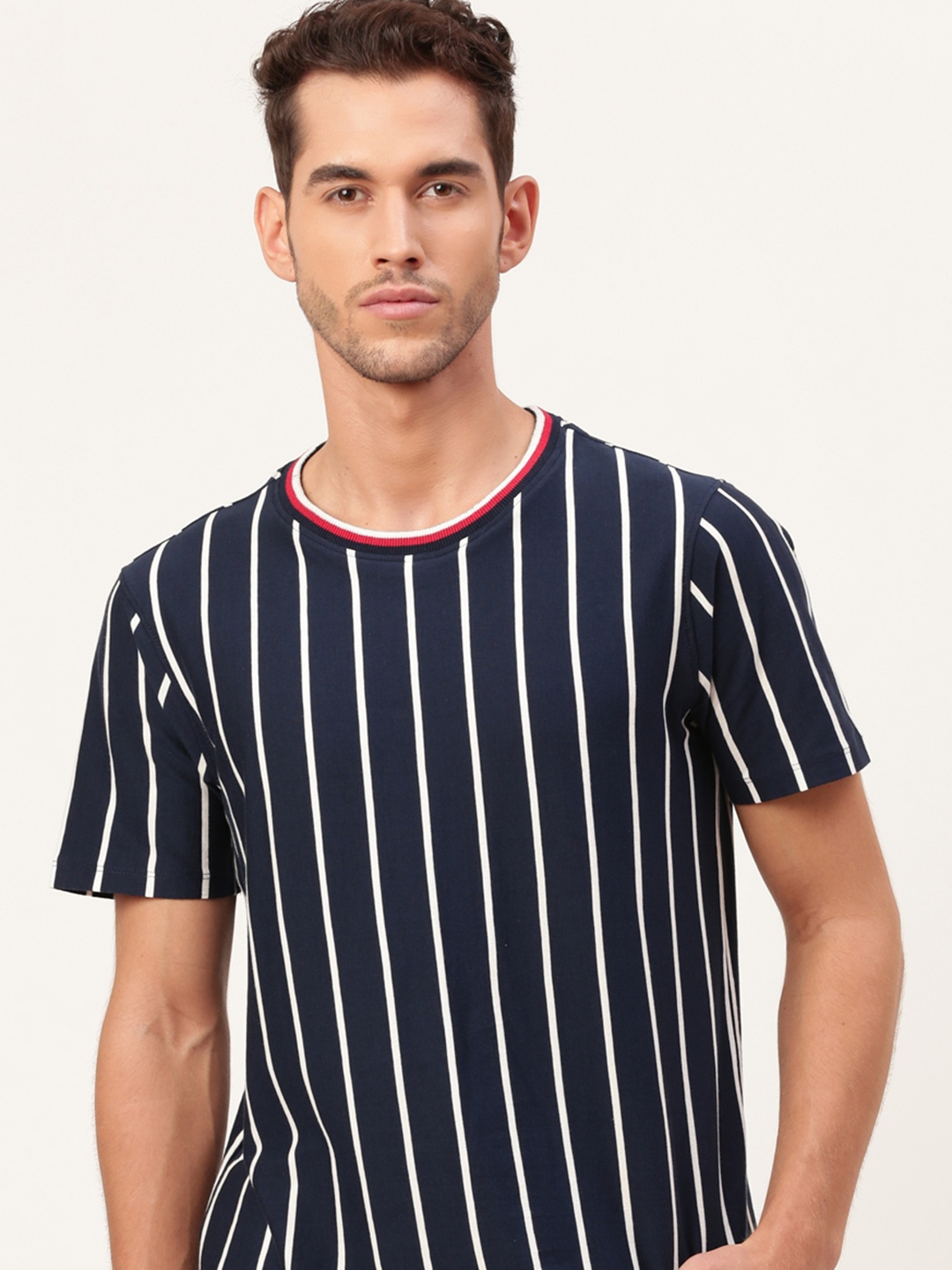 Mast Harbour Men Navy Blue and White Striped Round Neck Pure Cotton T-shirt
Mast Harbour Men Navy Blue and White Striped Round Neck Pure Cotton T-shirt