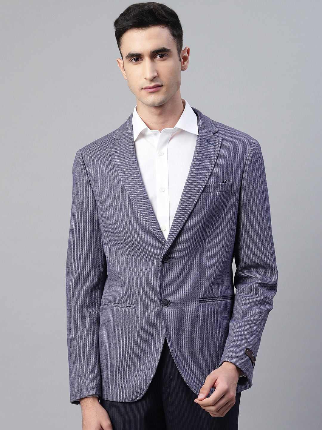 Blackberrys Men Blue & Grey Slim Fit Self-Design Single-Breasted Formal Blazer
Blackberrys Men Blue & Grey Slim Fit Self-Design Single-Breasted Formal Blazer