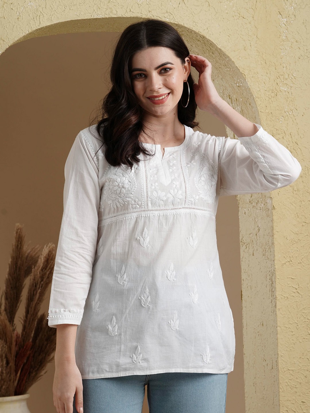ADA Women White Chikankari Hand Embroidered Pure Cotton Semi-Sheer Straight Sustainable Kurti
ADA Women White Chikankari Hand Embroidered Pure Cotton Semi-Sheer Straight Sustainable Kurti