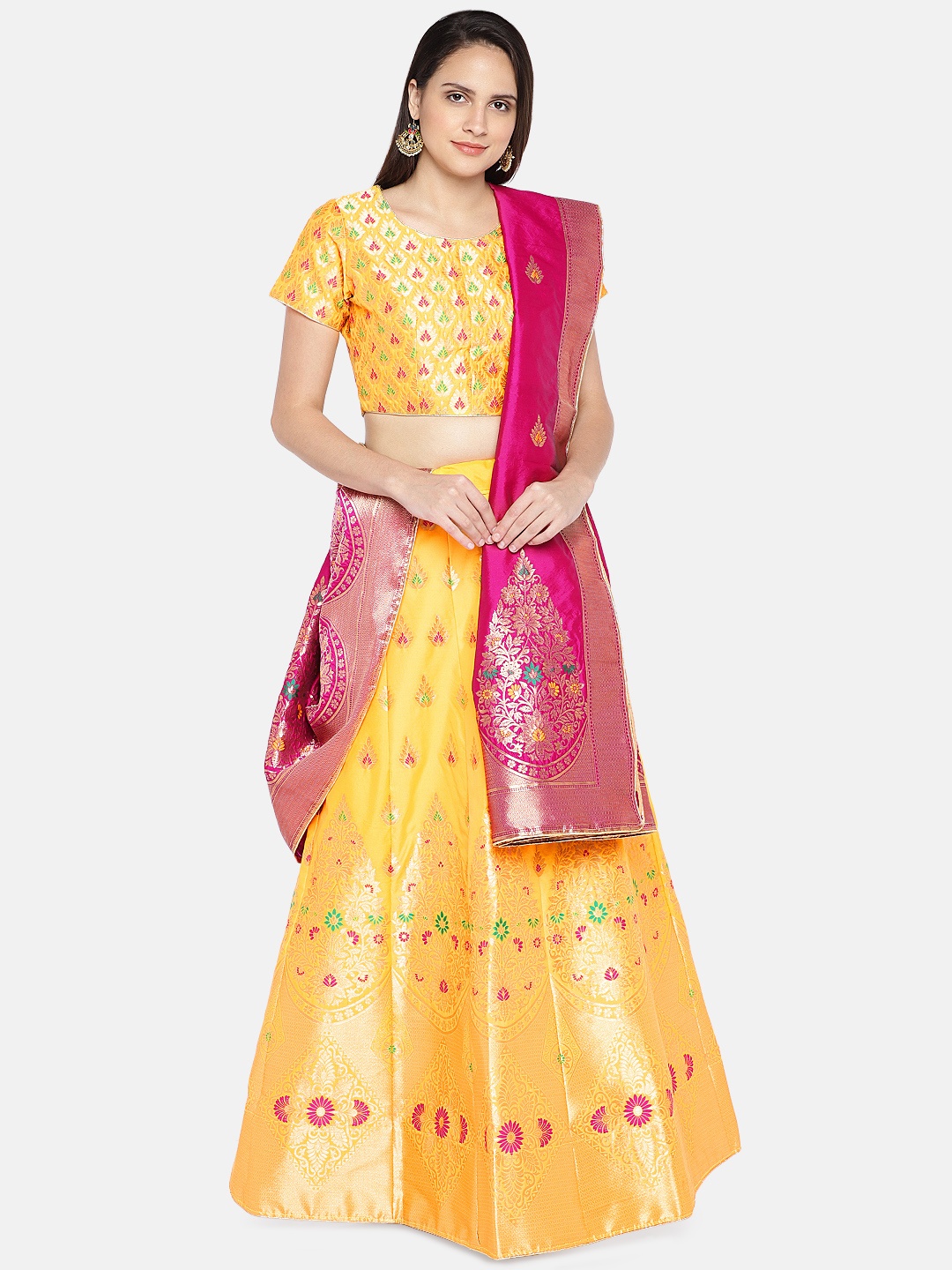 flaher Yellow & Pink Woven Design Semi-Stitched Lehenga & Unstitched Blouse with Dupatta
flaher Yellow & Pink Woven Design Semi-Stitched Lehenga & Unstitched Blouse with Dupatta