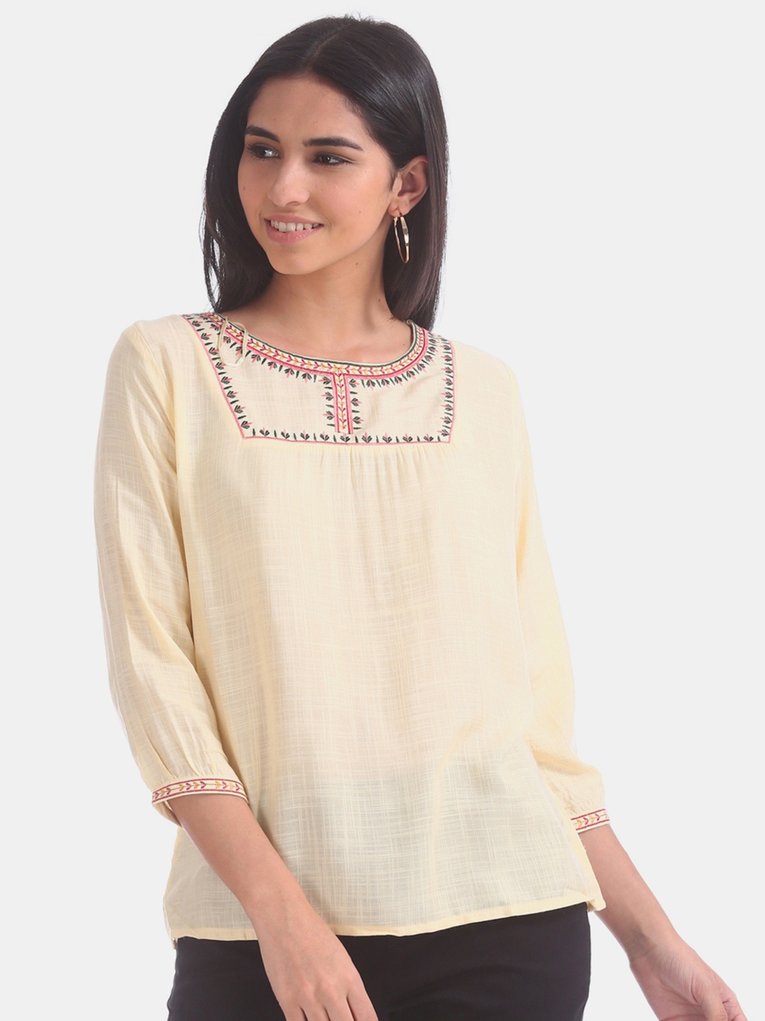 Bronz Women Off-White Embroidered Top
