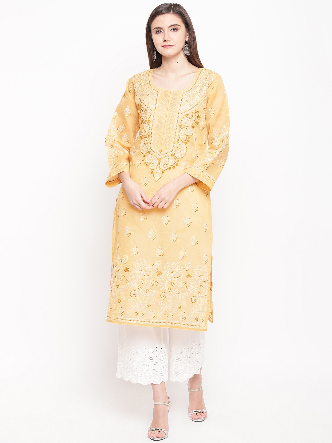 ADA Women Beige Chikankari Hand Embroidered Straight Sustainable Handloom Kurta
ADA Women Beige Chikankari Hand Embroidered Straight Sustainable Handloom Kurta