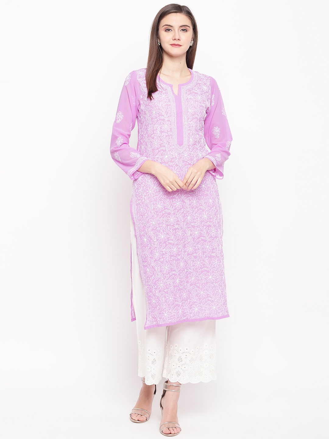 ADA Women Lavender & White Chikankari Hand Embroidered Semi-Sheer Straight Handloom Kurta
ADA Women Lavender & White Chikankari Hand Embroidered Semi-Sheer Straight Handloom Kurta