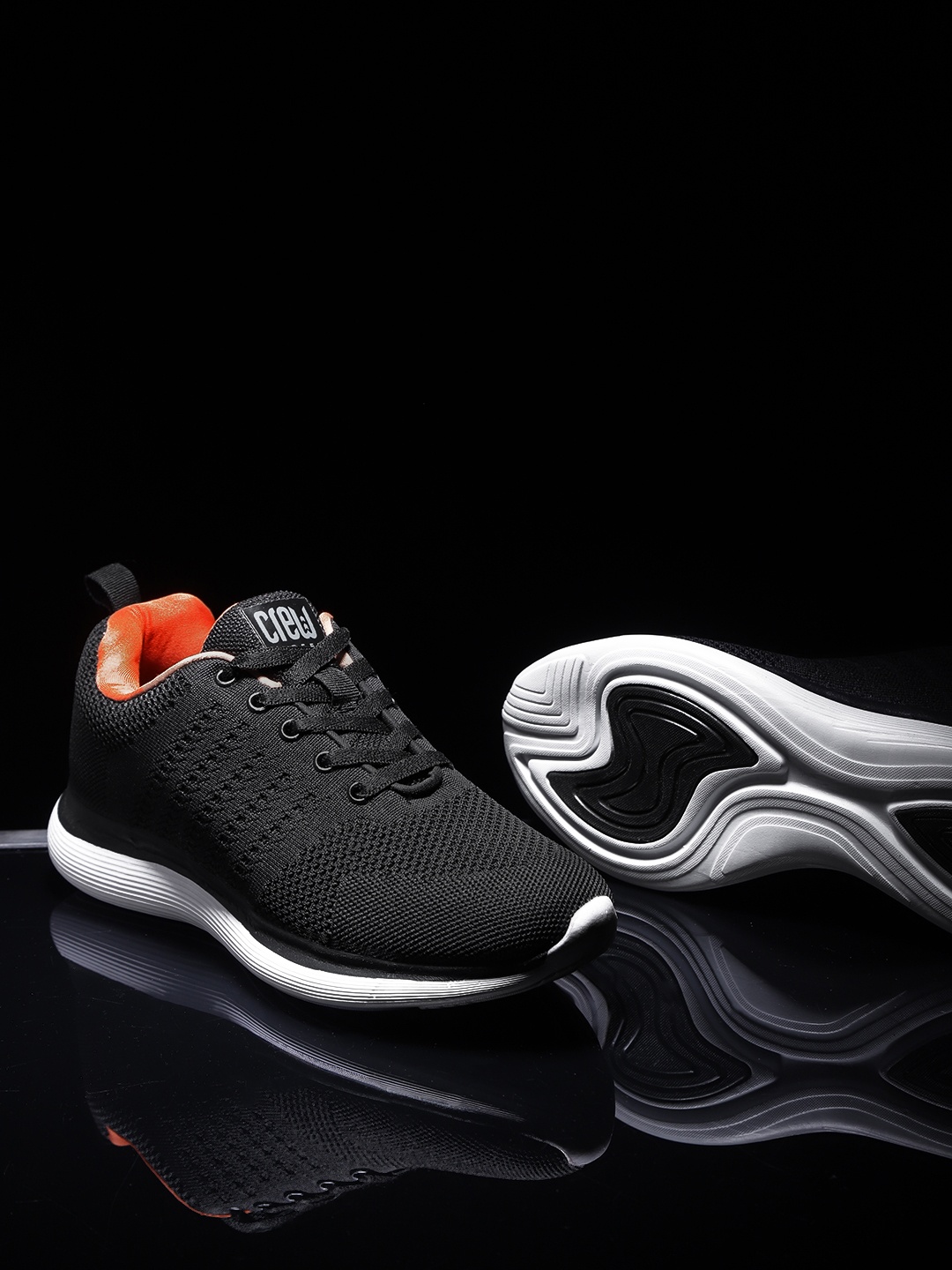 Crew STREET Men Black Woven Design Running Shoes