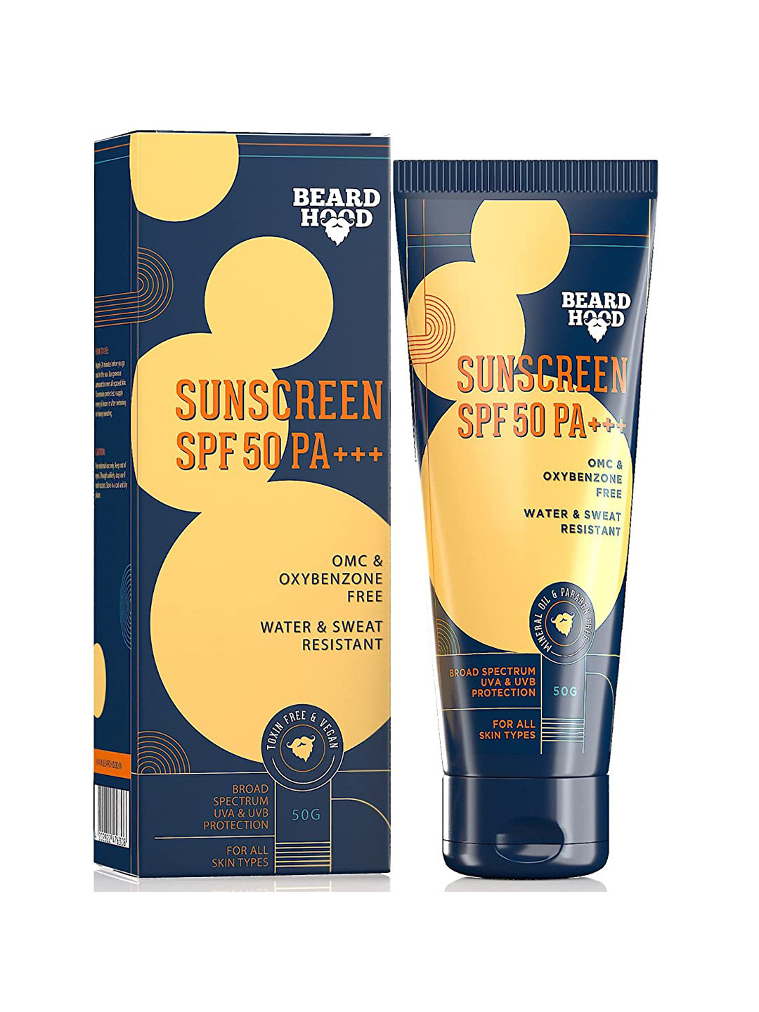 Beardhood SPF 50 PA+++ OMC & Oxybenzone Free Water & Sweat Resistant Sunscreen 50g, White 
Beardhood SPF 50 PA+++ OMC & Oxybenzone Free Water & Sweat Resistant Sunscreen 50g, White