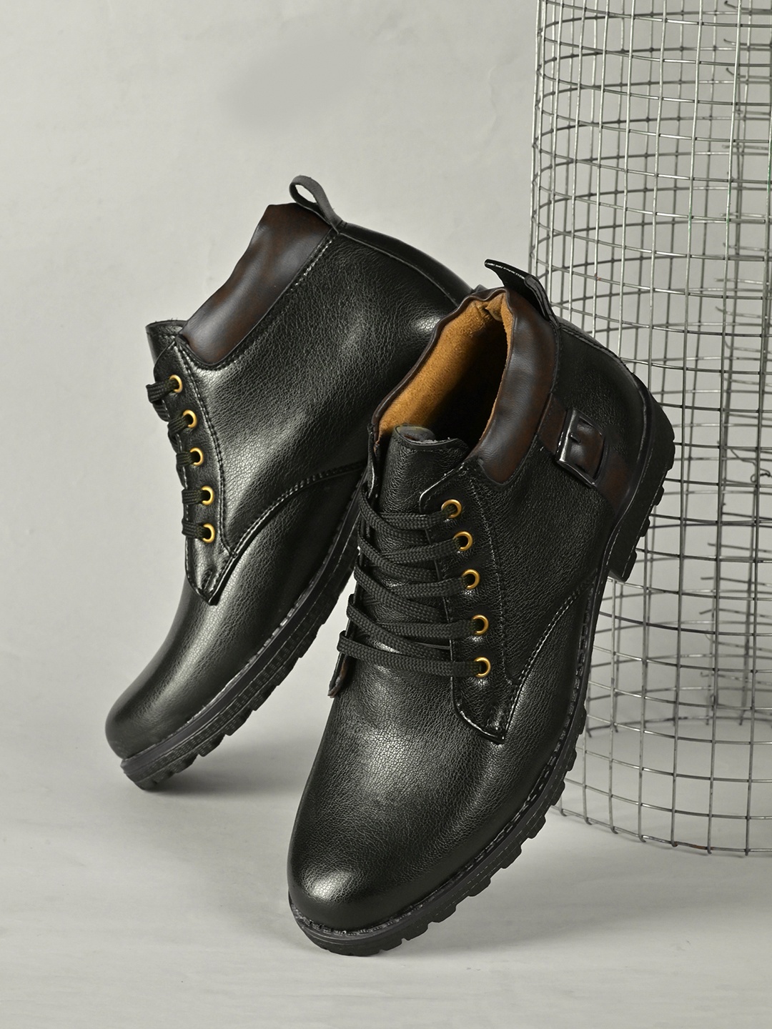 Sir Corbett Men Black Solid Mid-Top Flat Boots