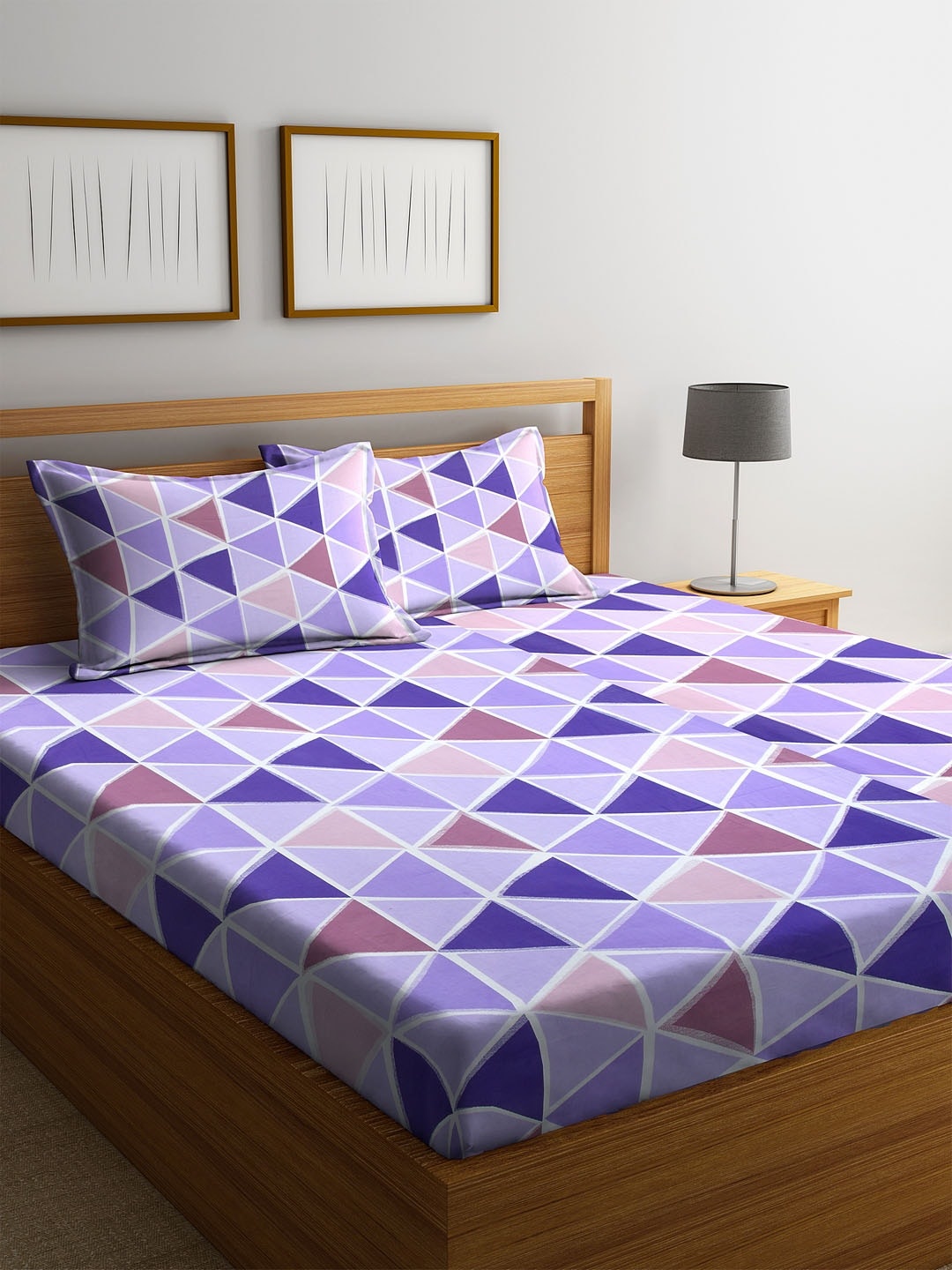 Cortina Purple & Navy Blue Geometric 144 TC Cotton 1 King Bedsheet with 2 Pillow Covers
Cortina Purple & Navy Blue Geometric 144 TC Cotton 1 King Bedsheet with 2 Pillow Covers