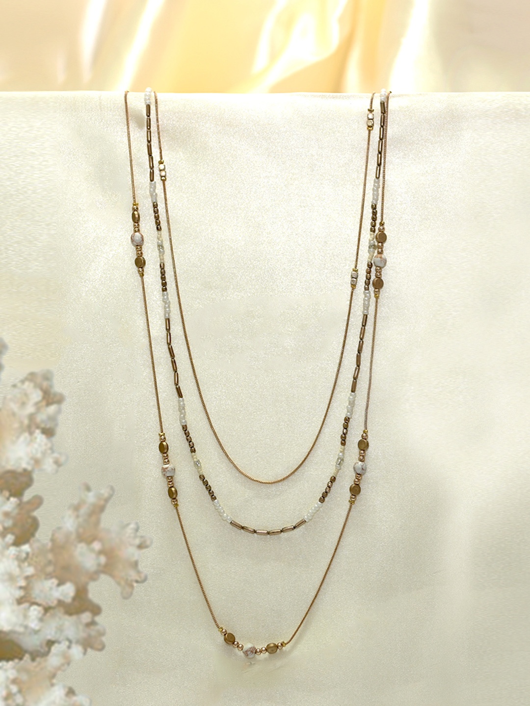 Ayesha Beaded Multilayer Long Necklace, Gold