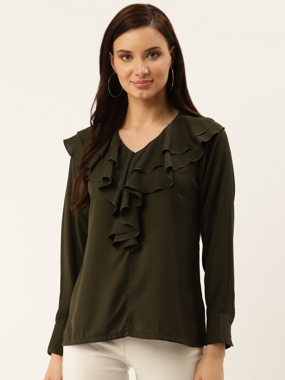 plusS Women Olive Green Solid Top