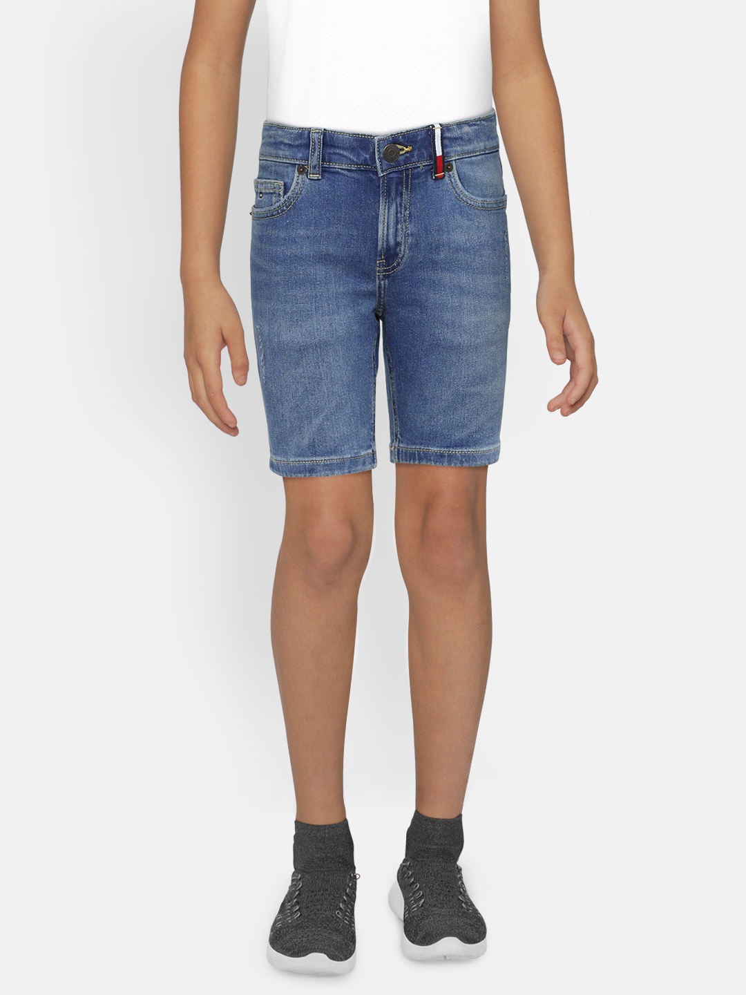Tommy Hilfiger Boys Blue Washed Slim Fit Denim Shorts