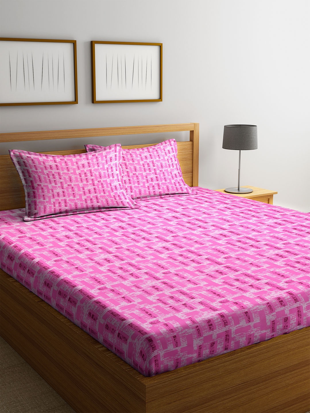 Cortina Pink & Off-White Geometric 104 TC Cotton 1 Queen Bedsheet with 2 Pillow Covers
Cortina Pink & Off-White Geometric 104 TC Cotton 1 Queen Bedsheet with 2 Pillow Covers