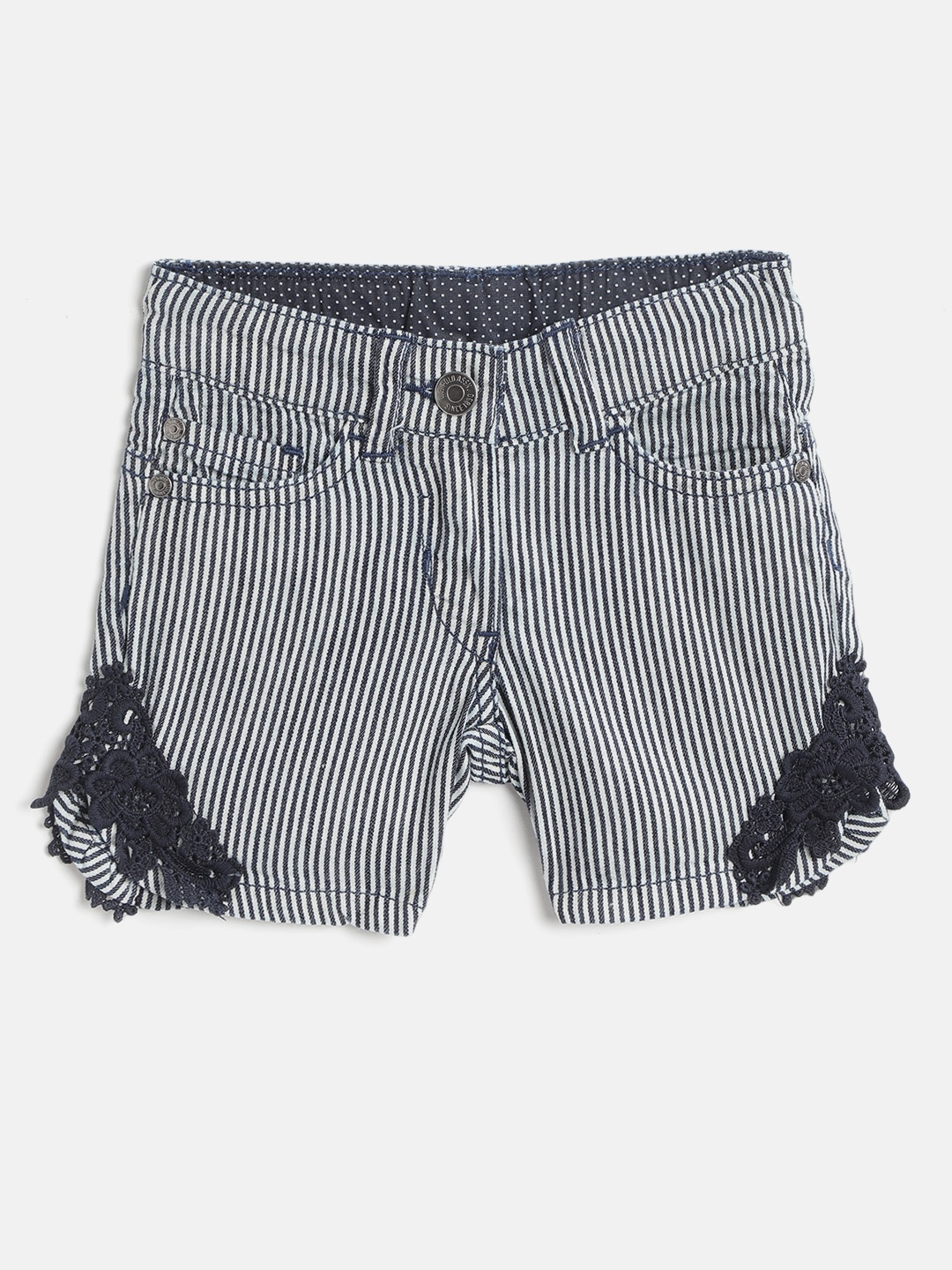 U.S. Polo Assn. Kids Girls Navy Blue & Off-White Pure Cotton Striped Regular Fit Shorts
U.S. Polo Assn. Kids Girls Navy Blue & Off-White Pure Cotton Striped Regular Fit Shorts