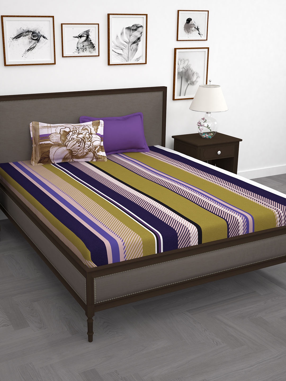 Story@home White & Purple Striped 186 TC Cotton 1 Double bedsheet with 2 pillow covers
Story@home White & Purple Striped 186 TC Cotton 1 Double bedsheet with 2 pillow covers