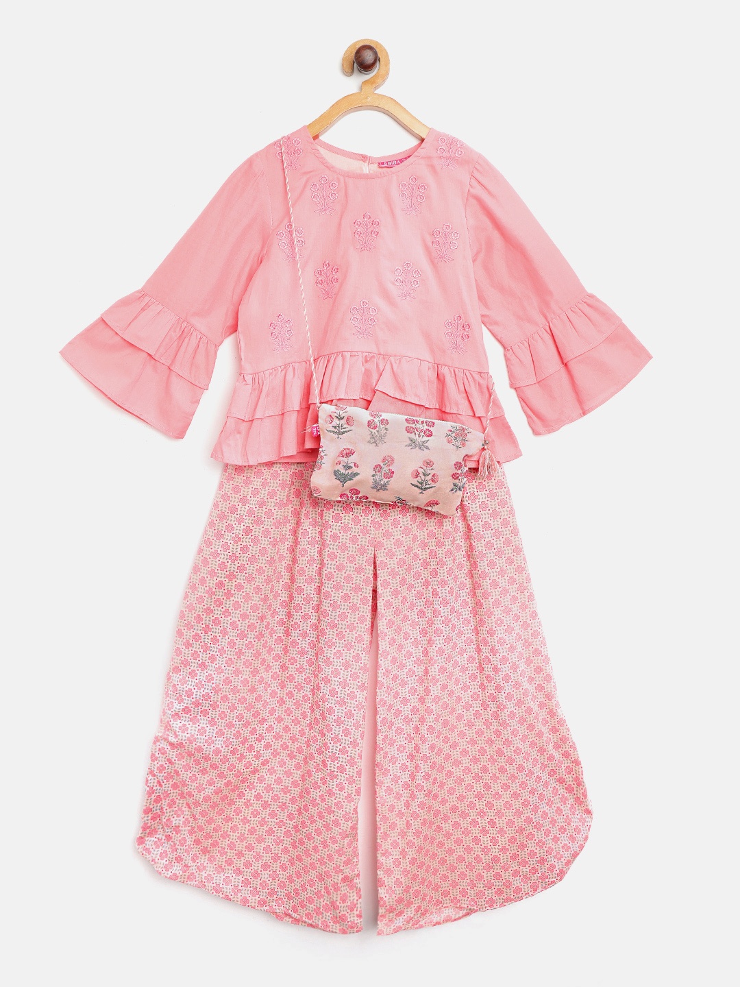 Biba Girls Peach-Coloured Pure Cotton Embroidered Top with Printed Palazzos & Sling Bag
Biba Girls Peach-Coloured Pure Cotton Embroidered Top with Printed Palazzos & Sling Bag