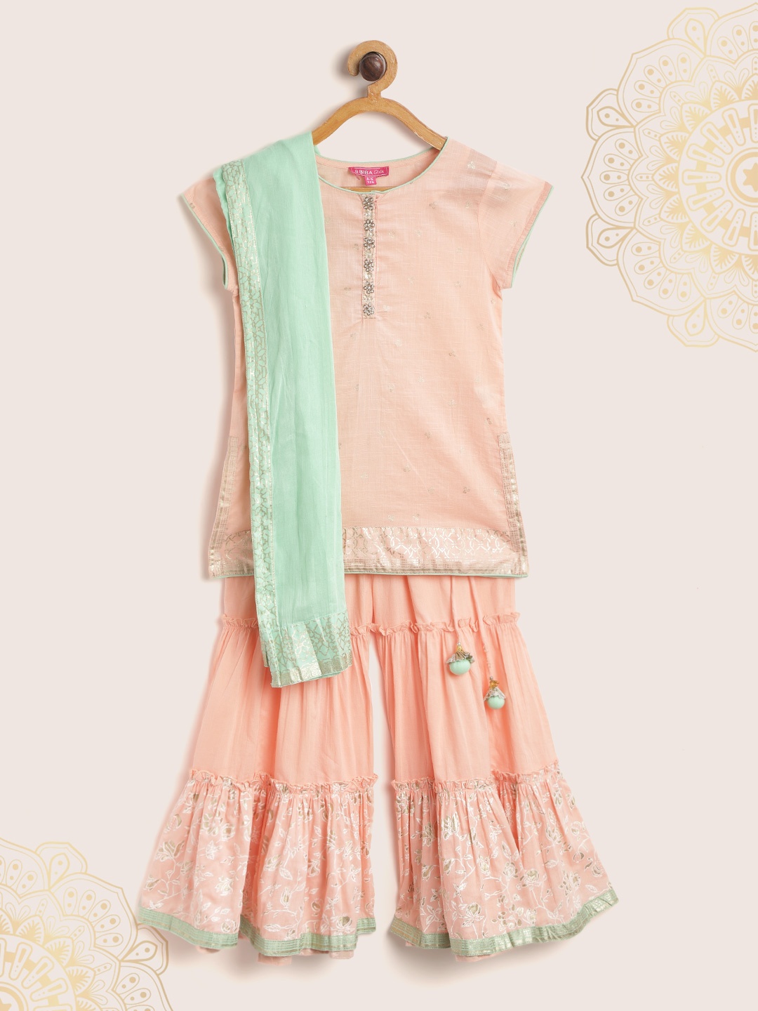Biba Girls Pink Ethnic Motifs Print Regular Pure Cotton Kurta with Sharara & Dupatta
Biba Girls Pink Ethnic Motifs Print Regular Pure Cotton Kurta with Sharara & Dupatta