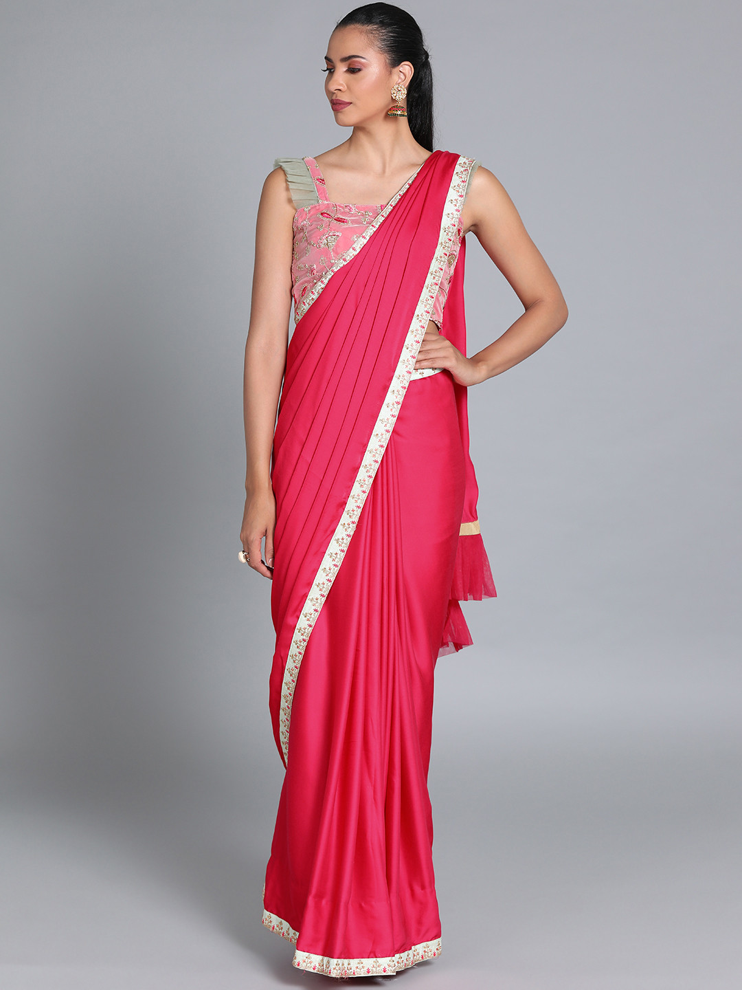 Ethnovog Pink Solid Satin Made to Measure Saree
Ethnovog Pink Solid Satin Made to Measure Saree