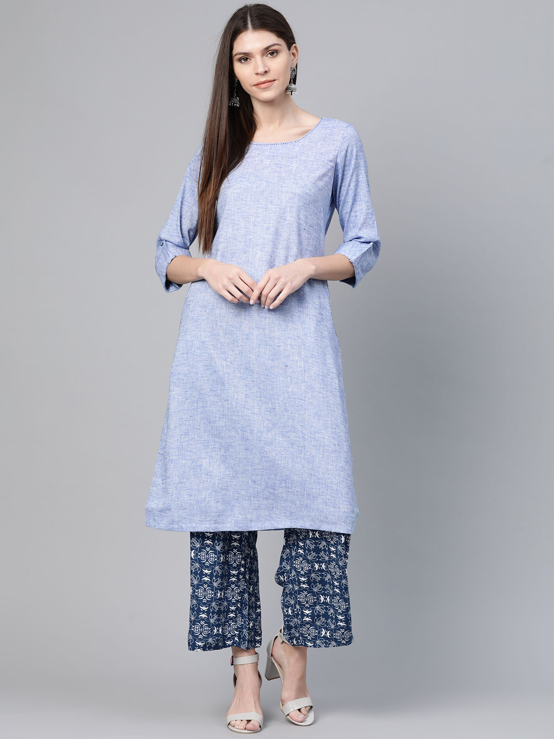Rangriti Women Blue & White Solid Kurta with Trousers
Rangriti Women Blue & White Solid Kurta with Trousers