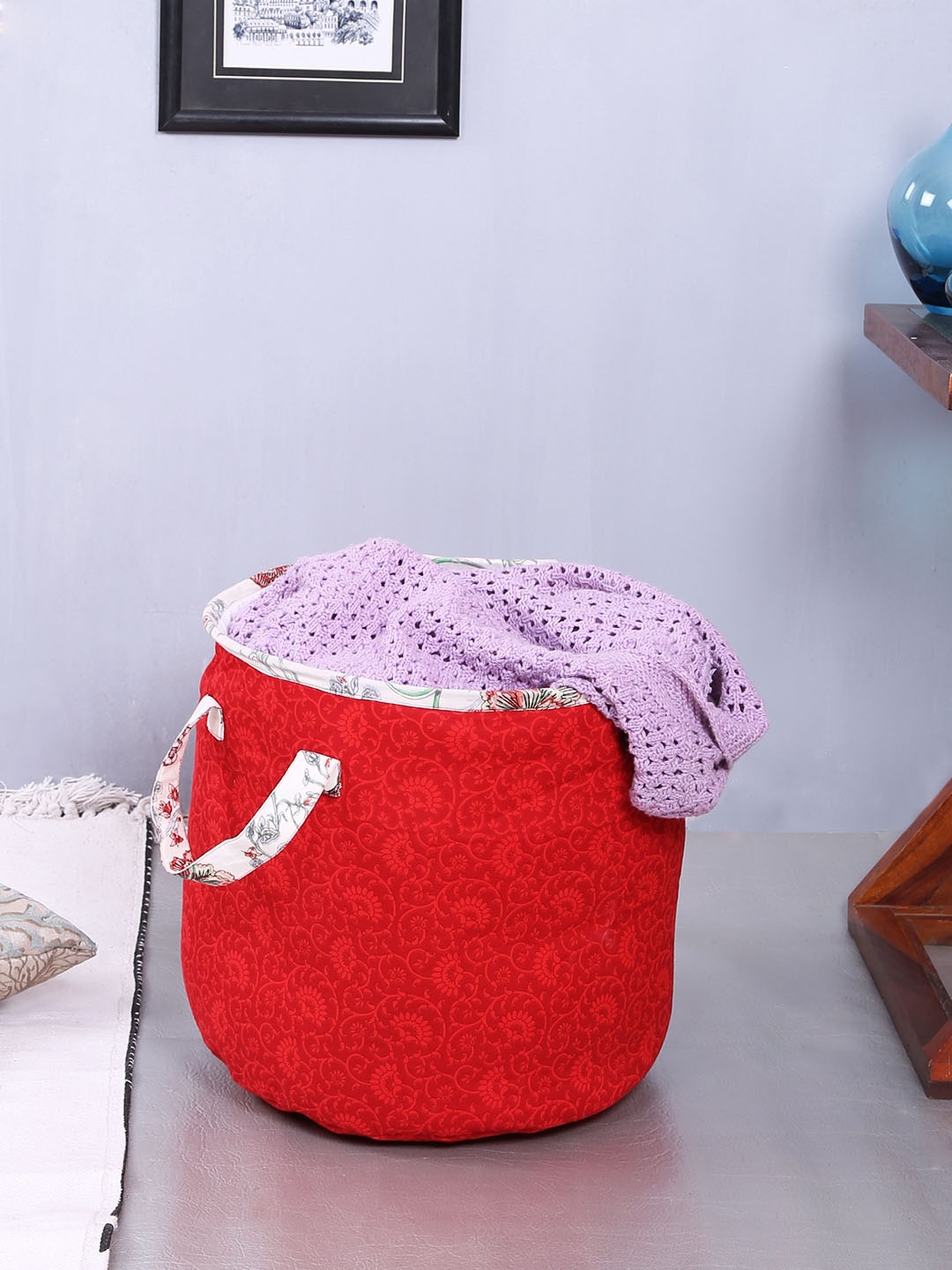 Rajasthan Decor Red Printed Printed Foldable Laundry Bag