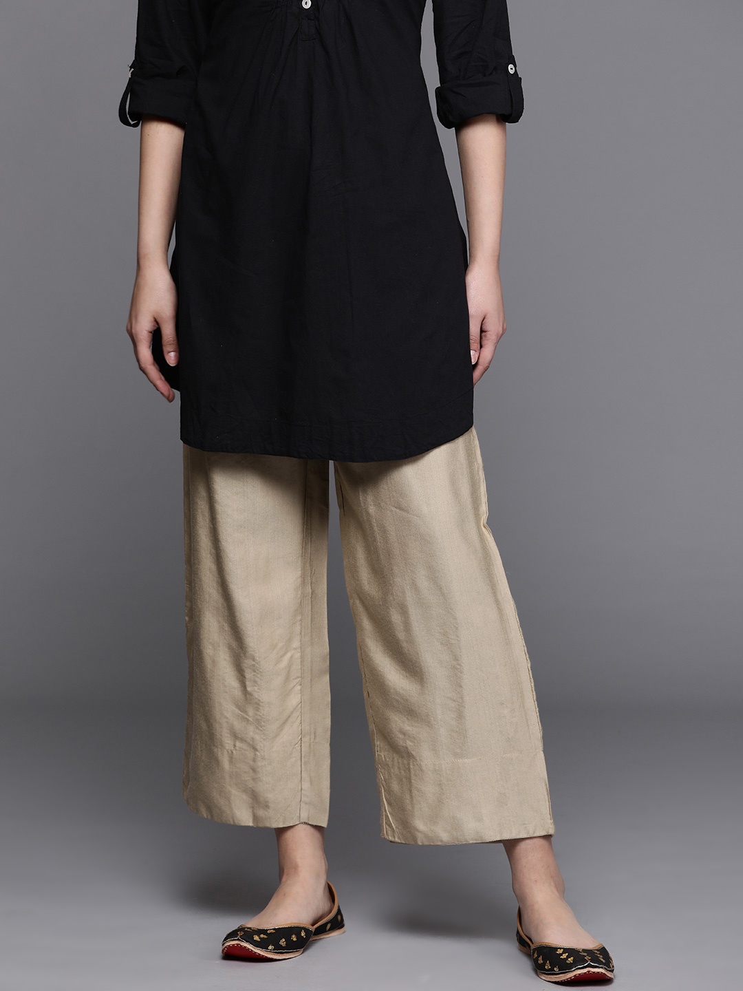 Fabindia Women Beige Solid Straight Palazzos