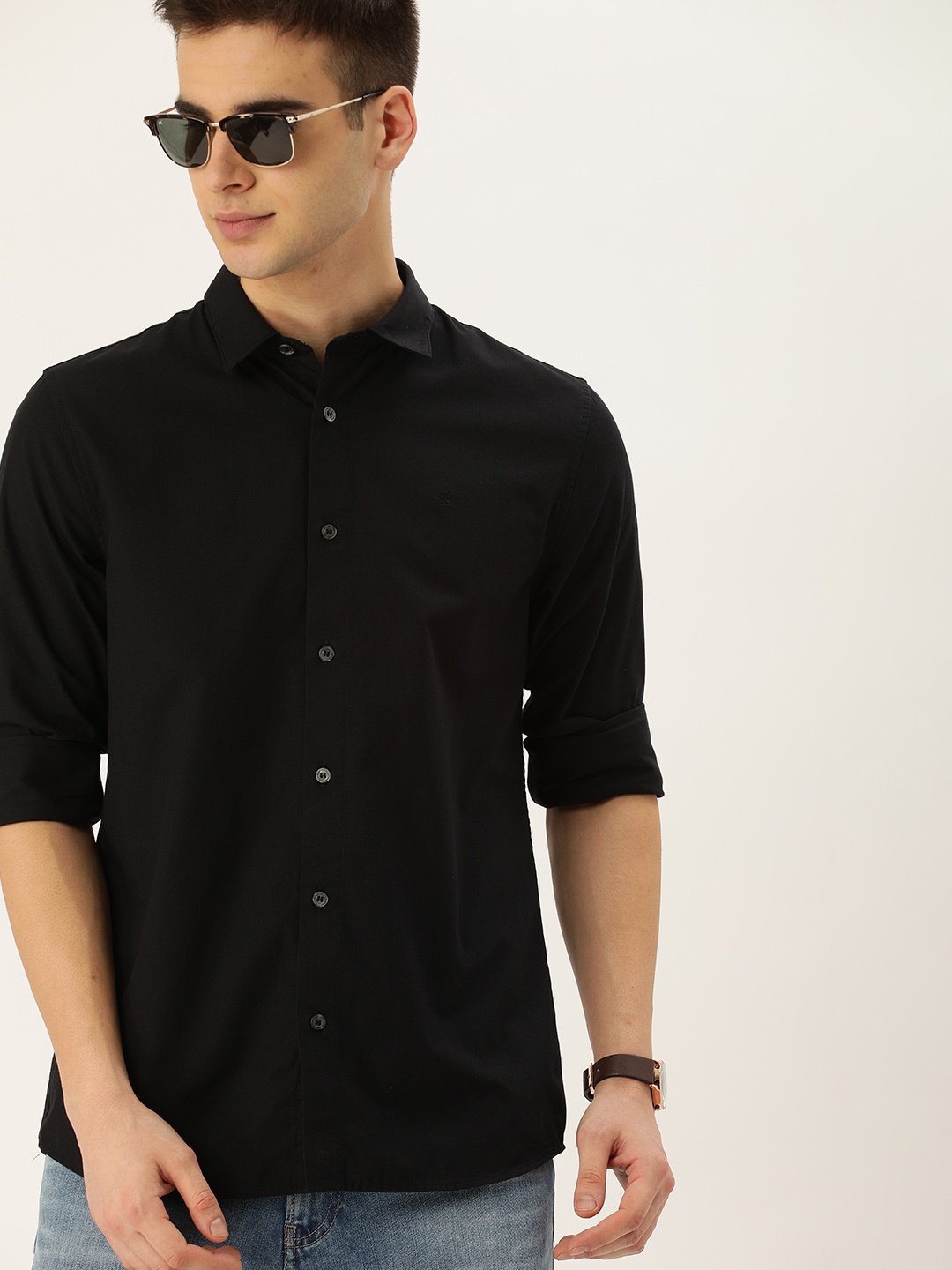 Calvin Klein Jeans Men Black Slim Fit Solid Casual Shirt